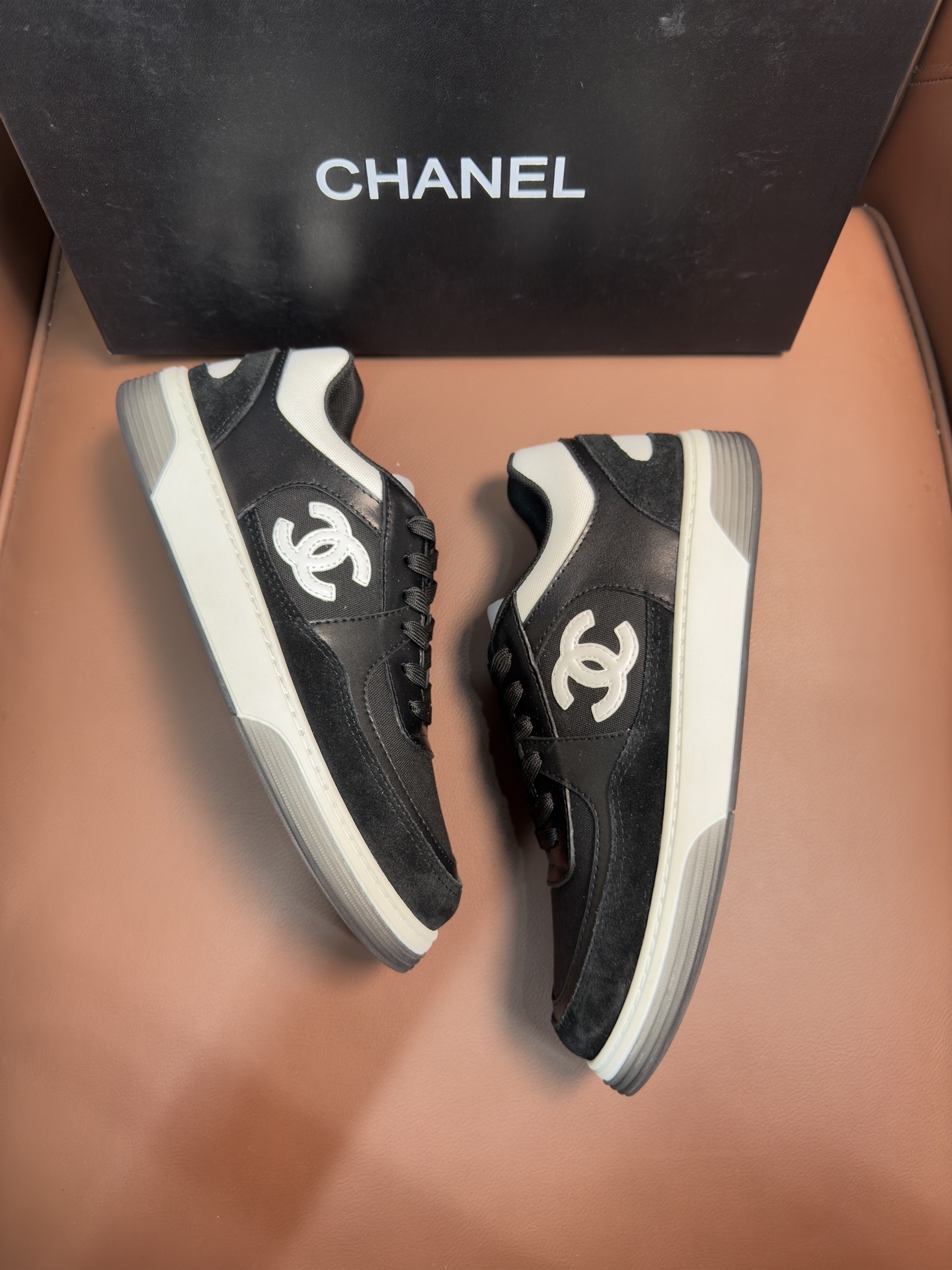 Chanel Black and White Low-Top Sneakers - Luxury Leather Trainers