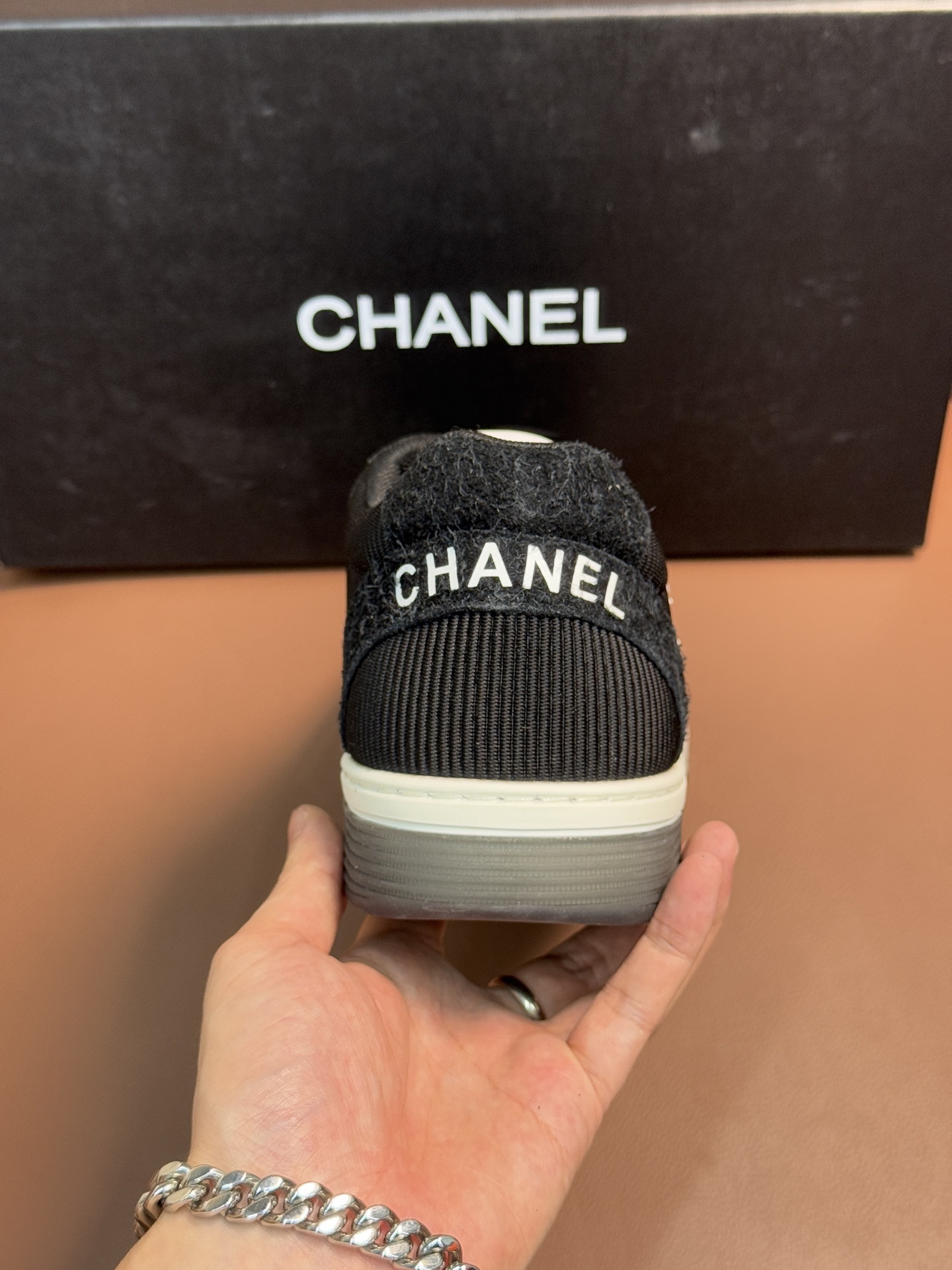 Chanel Luxury Black Ribbed Fabric Sneakers with Iconic CC Logo