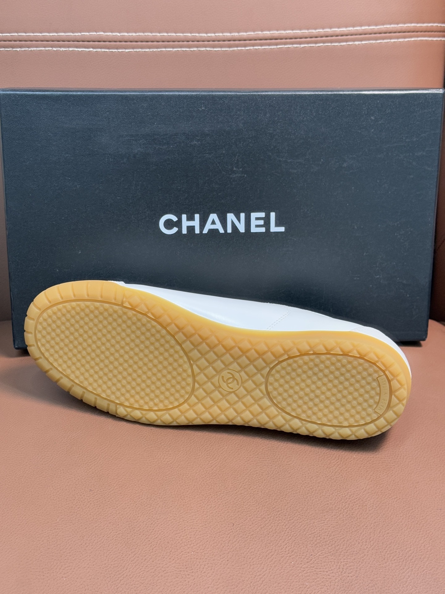 Chanel White Leather & Suede Low-Top Sneakers with Gum Sole