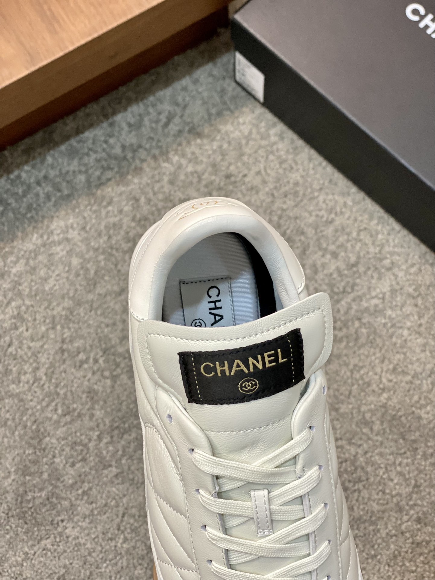 Chanel White Quilted Leather Sneakers with Gum Sole