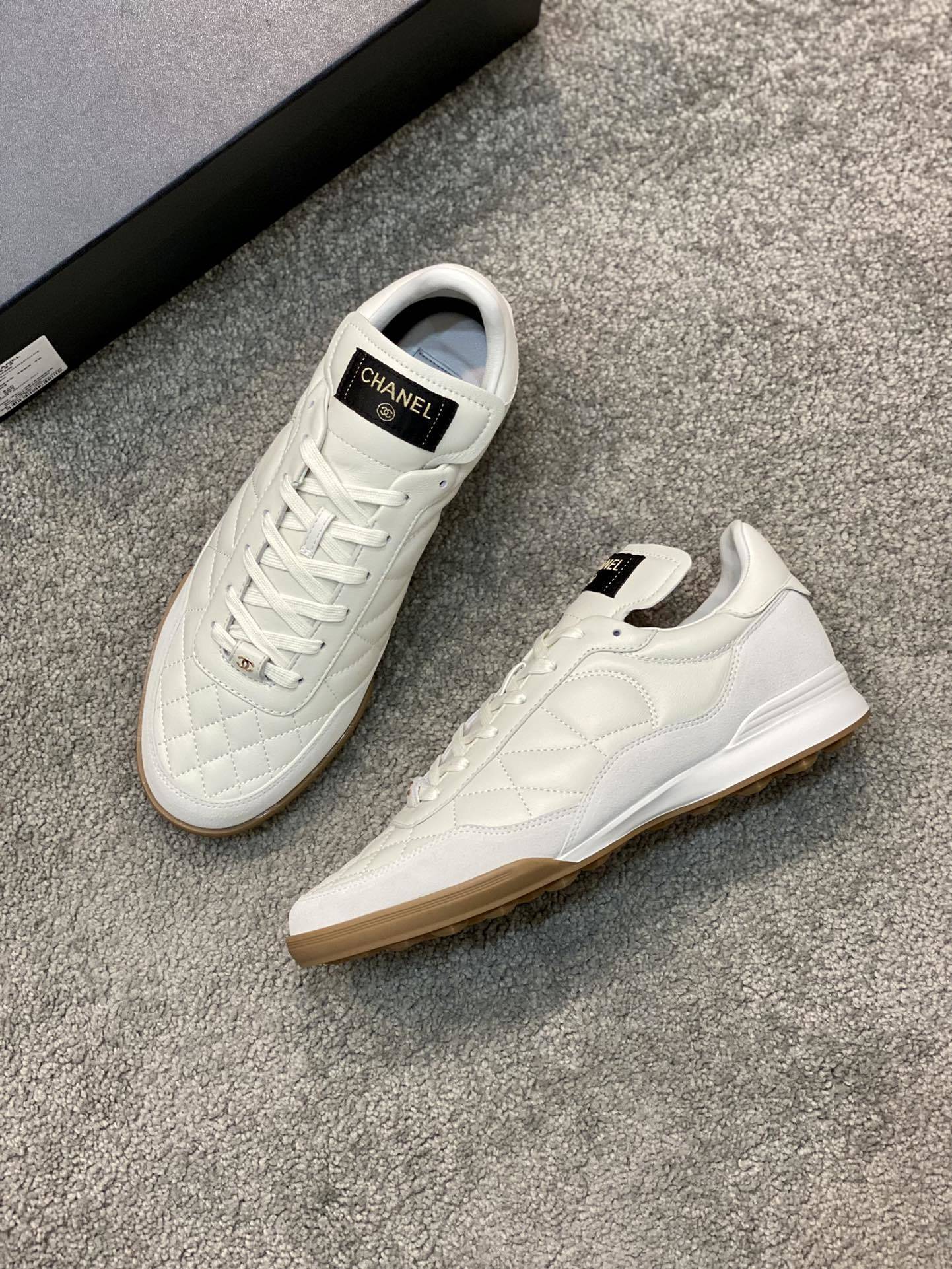 Chanel White Quilted Leather Sneakers with Gum Sole