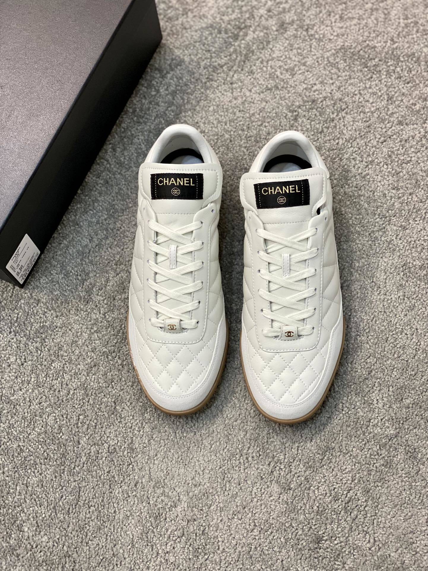 Chanel White Quilted Leather Sneakers with Gum Sole
