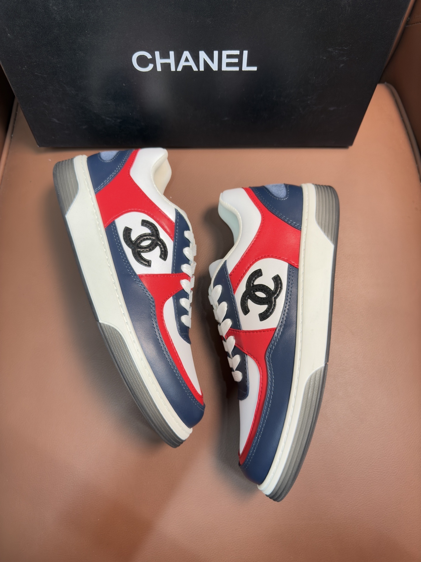 Chanel Women's Tricolor Leather Sneakers - Iconic CC Logo Shoes