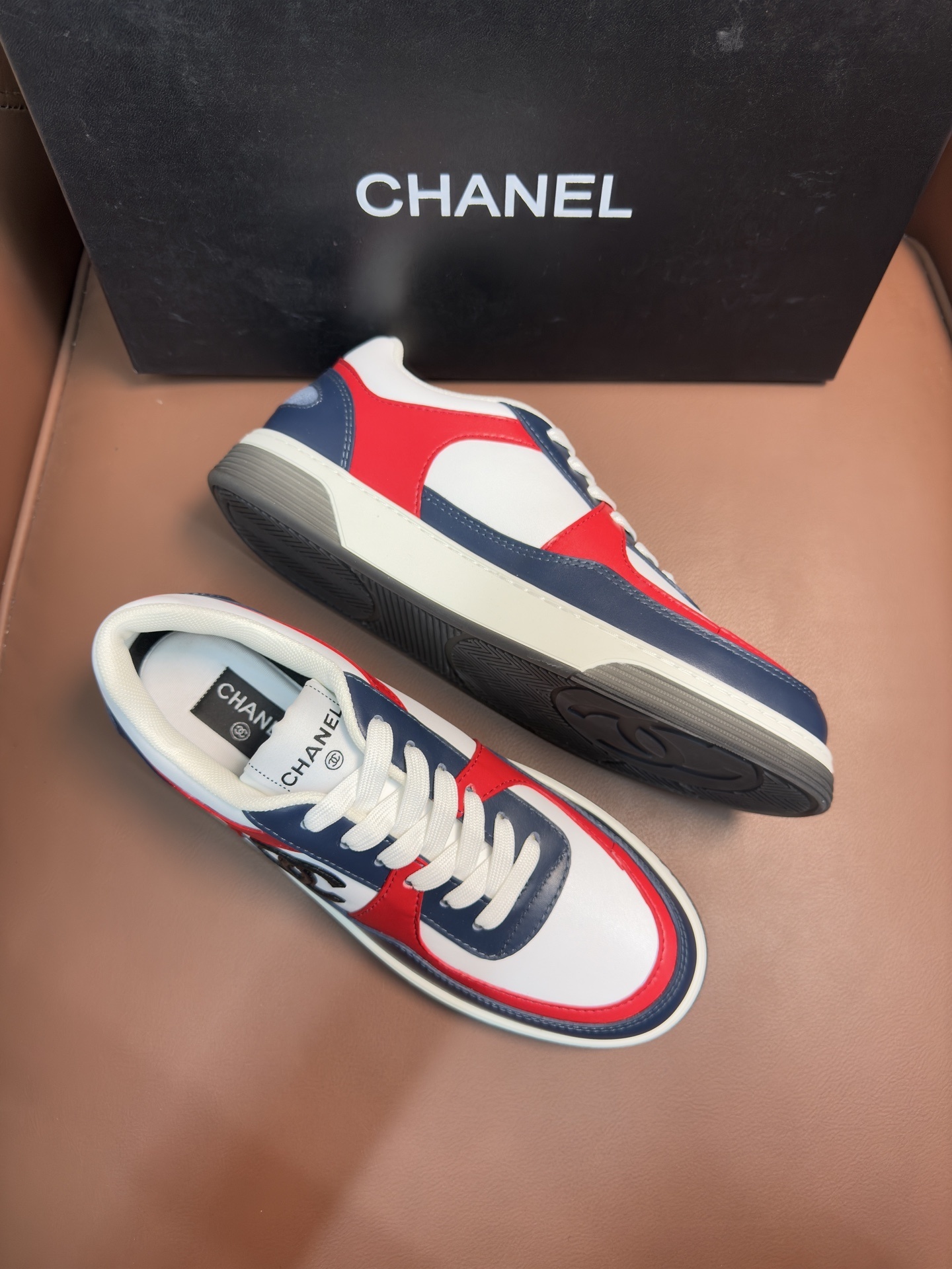 Chanel Women's Tricolor Leather Sneakers - Iconic CC Logo Shoes