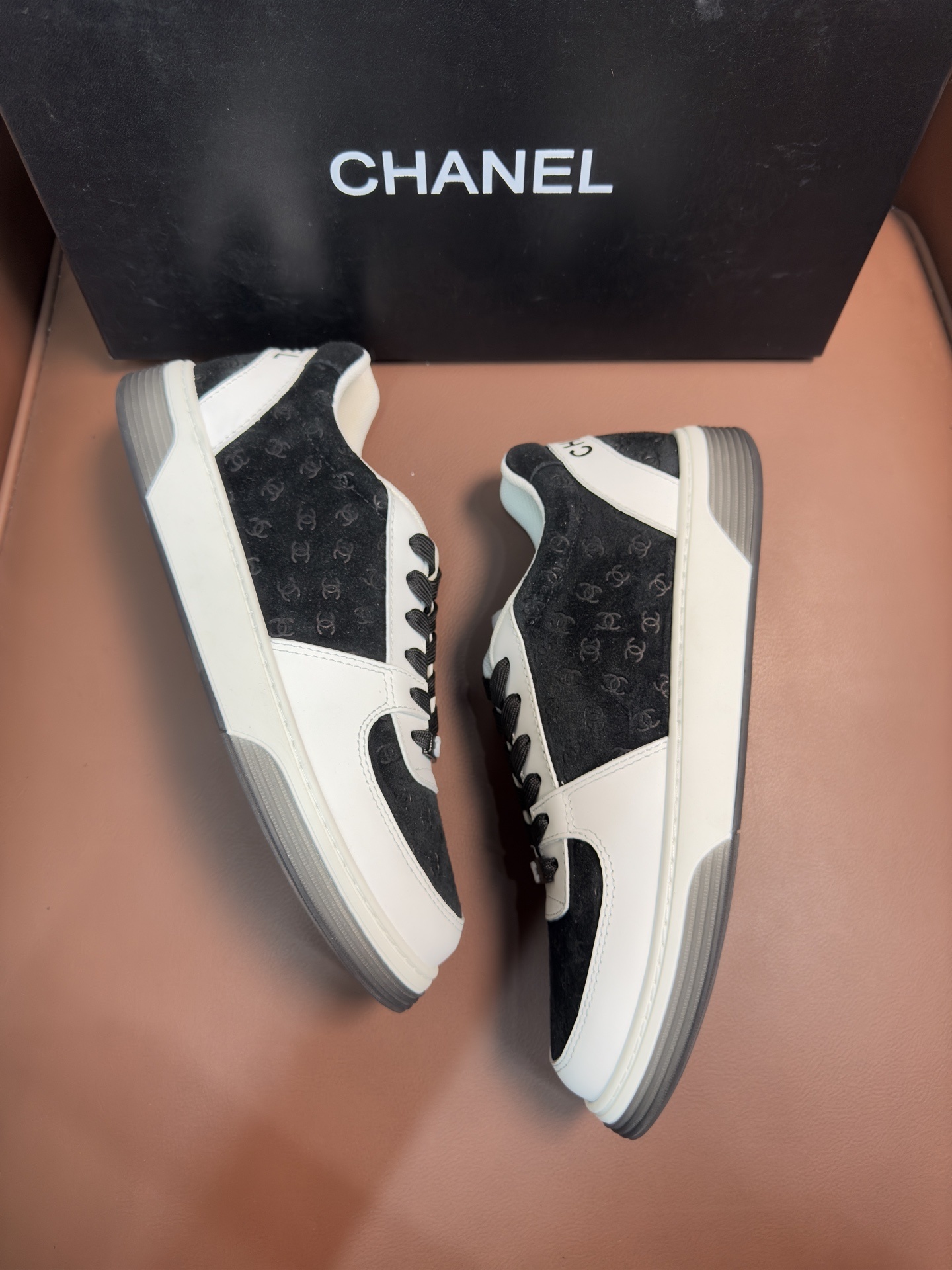 Chanel Monogram Suede & Leather Sneakers - Black/White Luxury Shoes