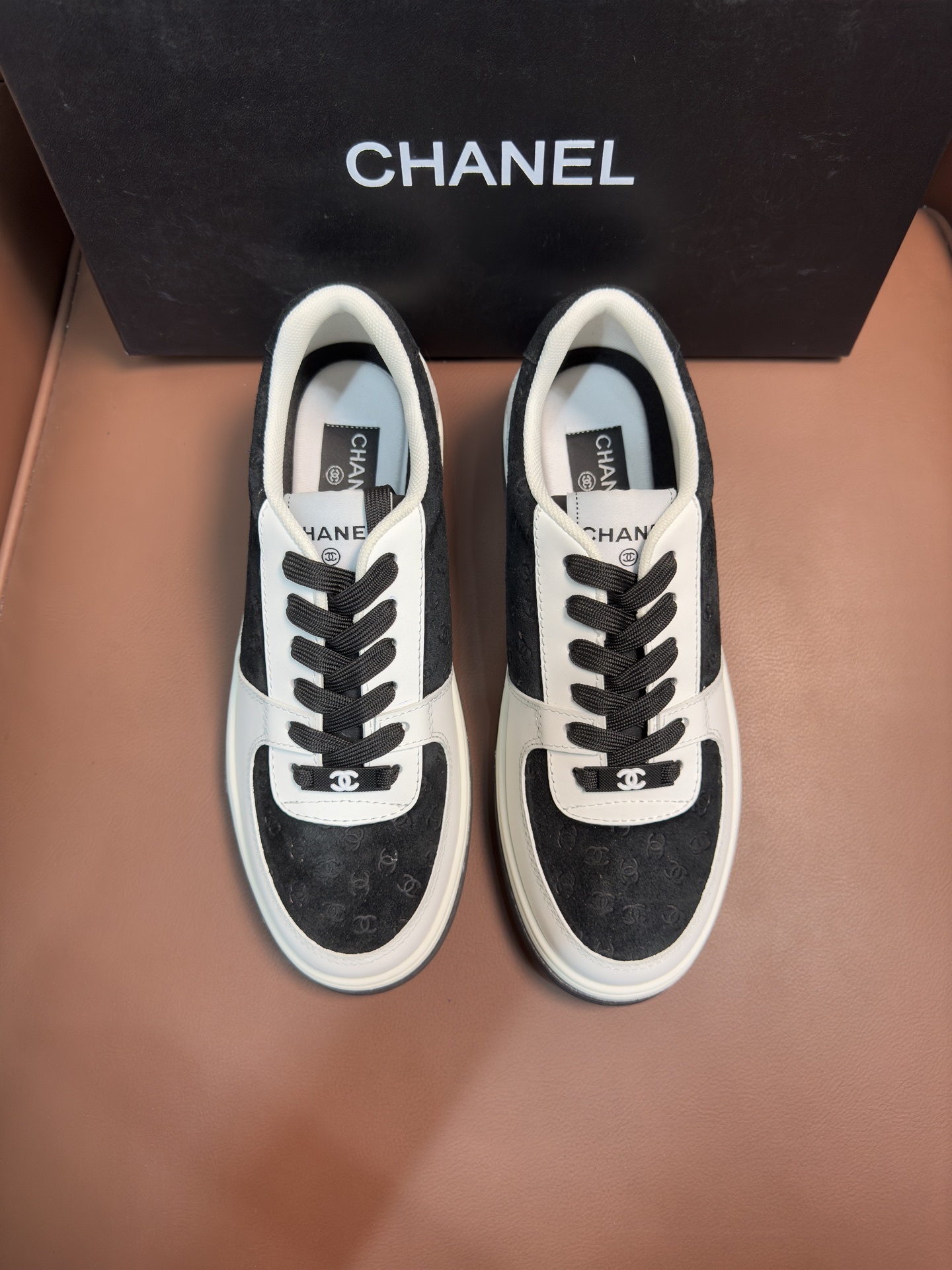 Chanel Monogram Suede & Leather Sneakers – Black/White Luxury Shoes