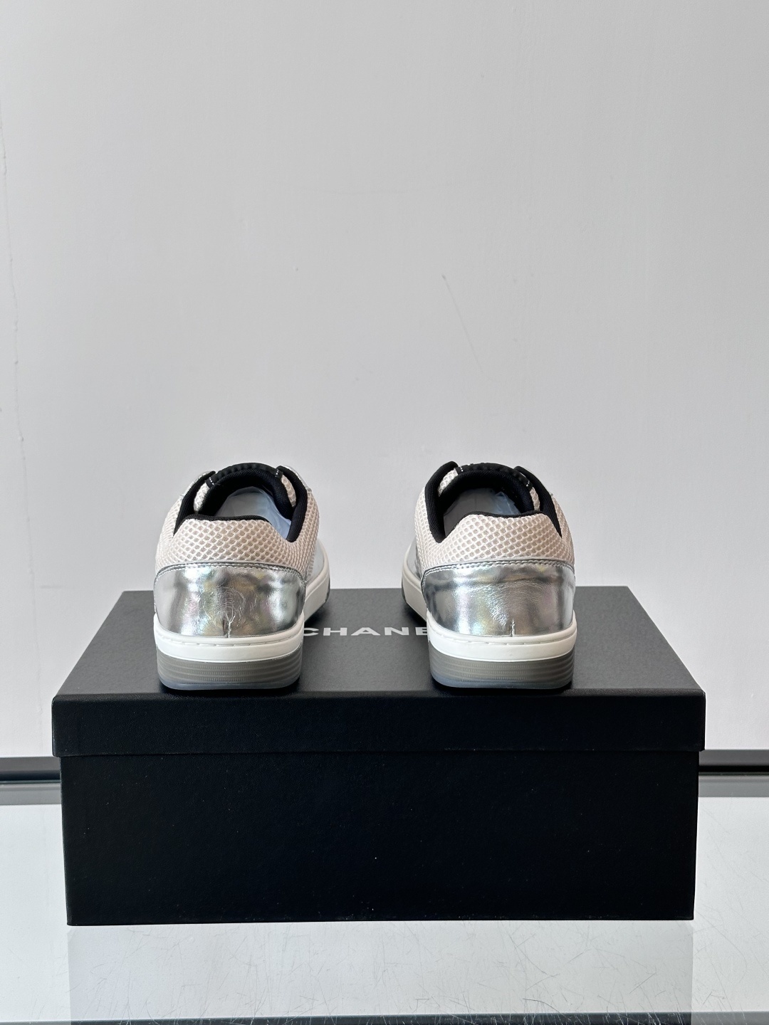 Chanel Silver Metallic & Mesh Low-Top Sneakers
