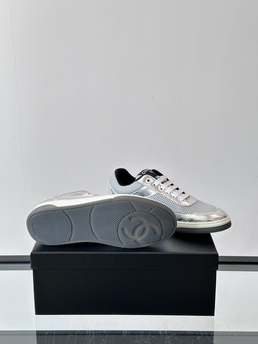 Chanel Silver Metallic Mesh Sneakers - Luxury Designer Footwear