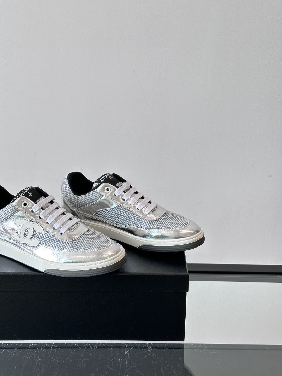 Chanel Silver Metallic Mesh Sneakers - Luxury Designer Footwear