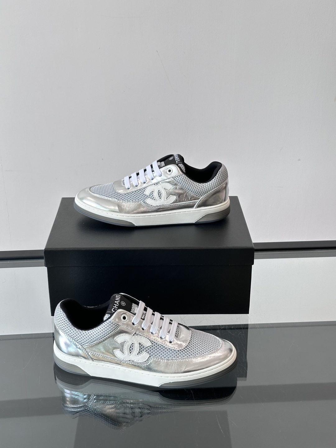 Chanel Silver Metallic Mesh Sneakers - Luxury Designer Footwear