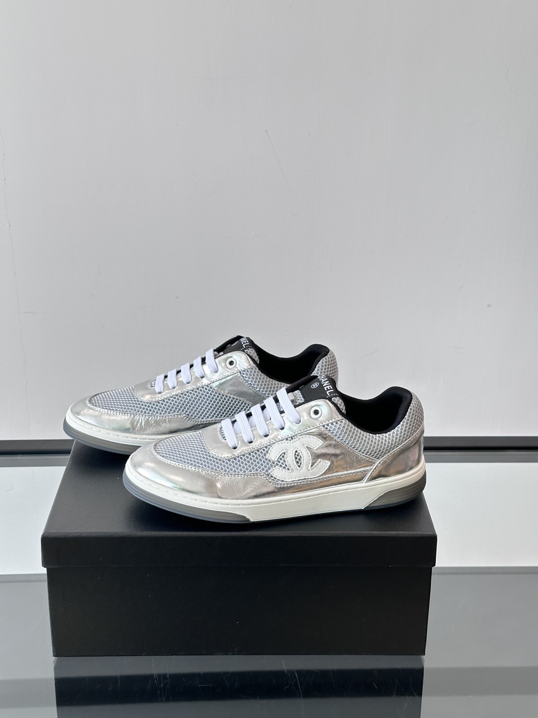 Chanel Silver Metallic Mesh Sneakers - Luxury Designer Footwear