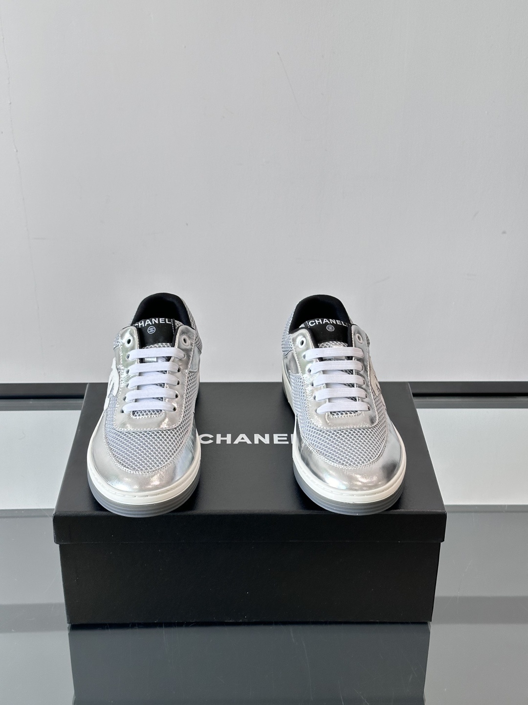 Chanel Silver Metallic Mesh Sneakers - Luxury Designer Footwear