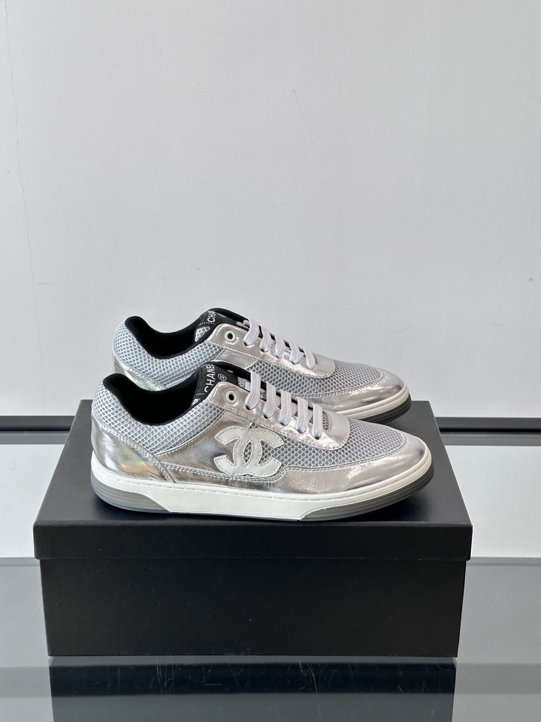 Chanel Silver Metallic Mesh Sneakers – Luxury Designer Footwear