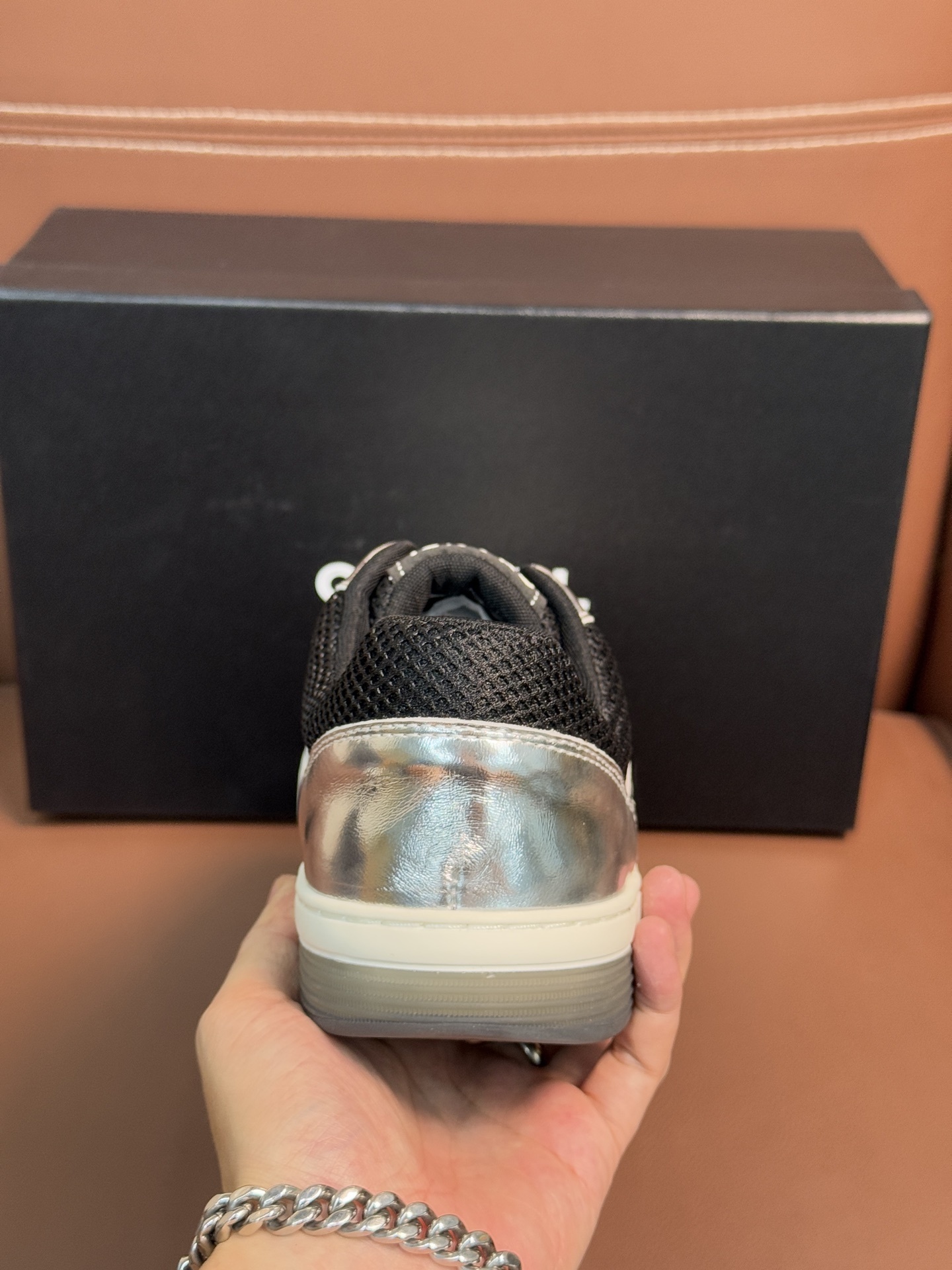 Chanel Metallic Silver & Black Mesh Sneakers - Luxury Fashion Trainers