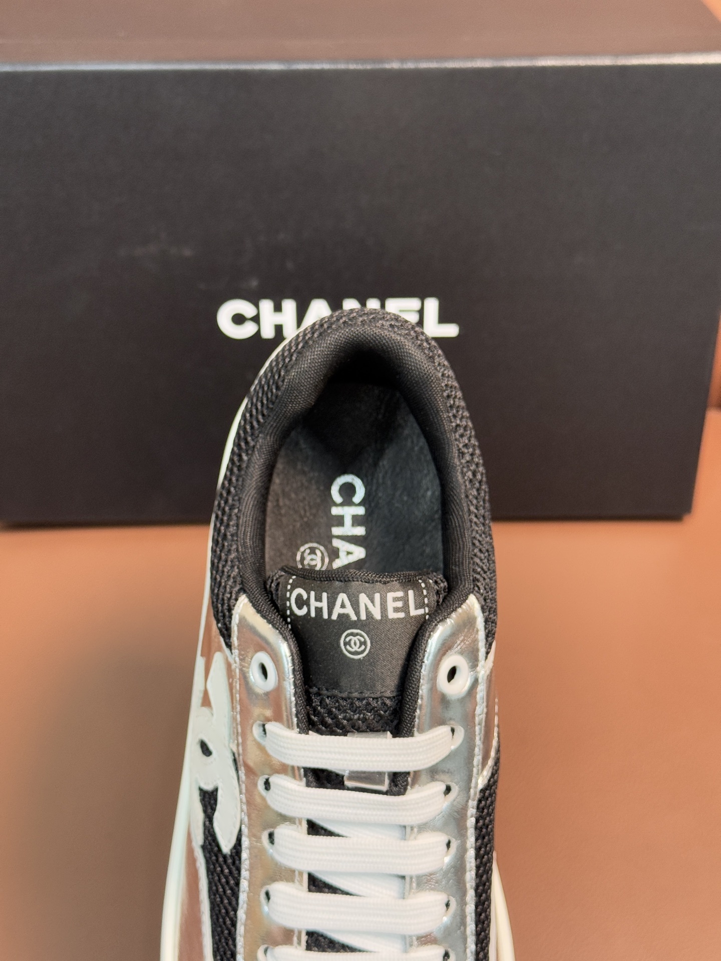 Chanel Metallic Silver & Black Mesh Sneakers - Luxury Fashion Trainers