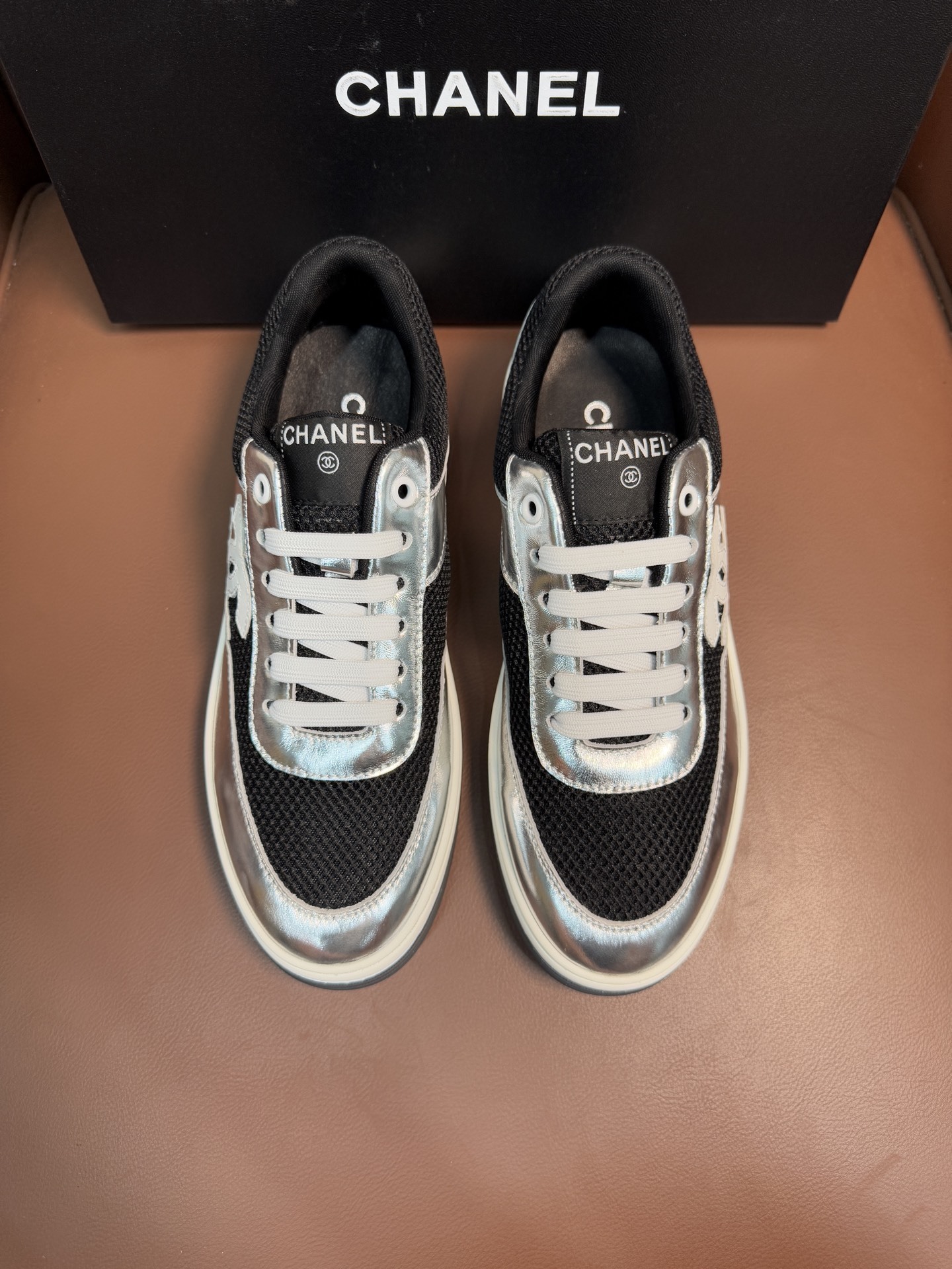 Chanel Metallic Silver & Black Mesh Sneakers – Luxury Fashion Trainers