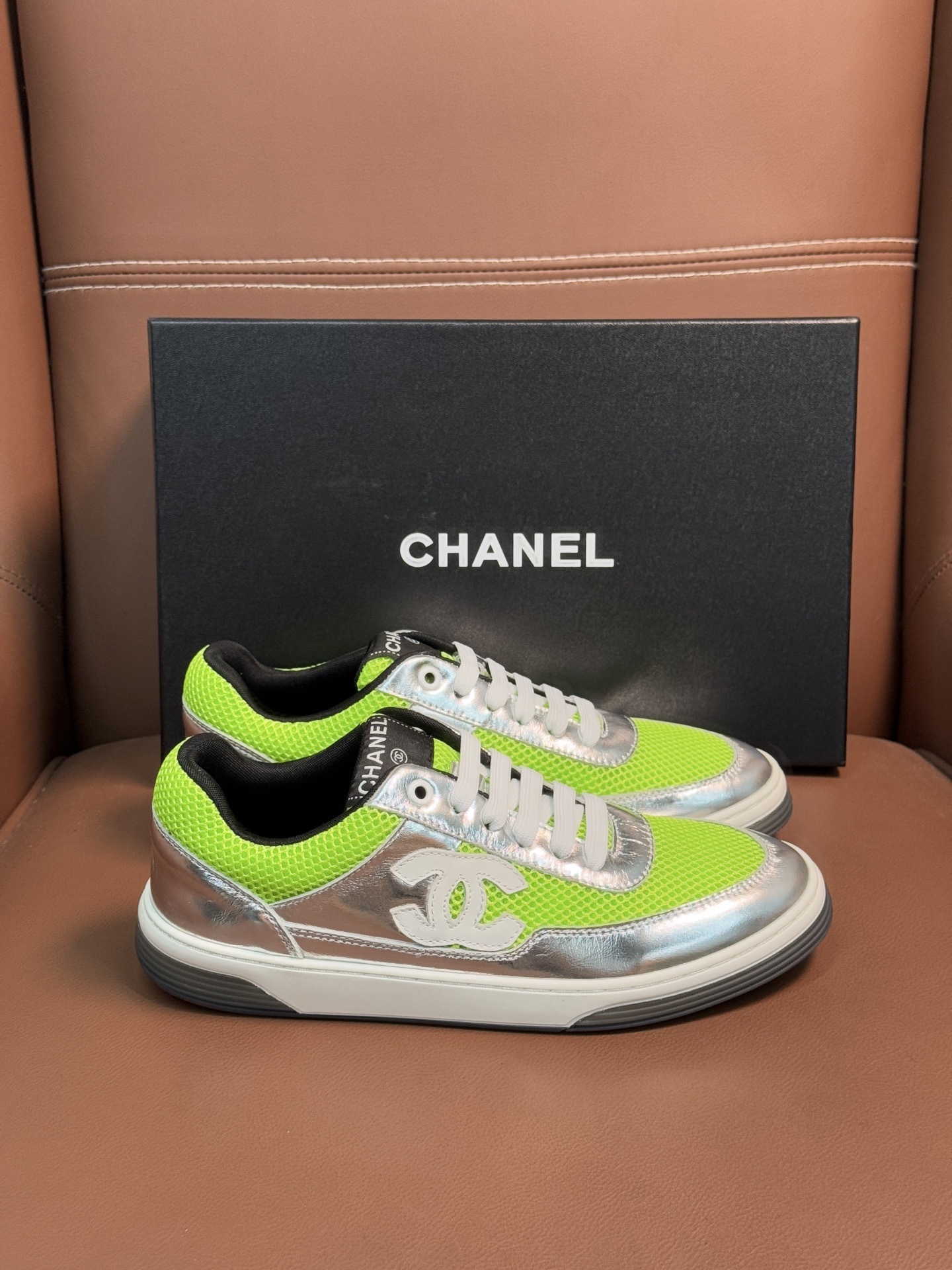 Chanel Silver Metallic Mesh Sneakers Luxury Low-Top Trainers