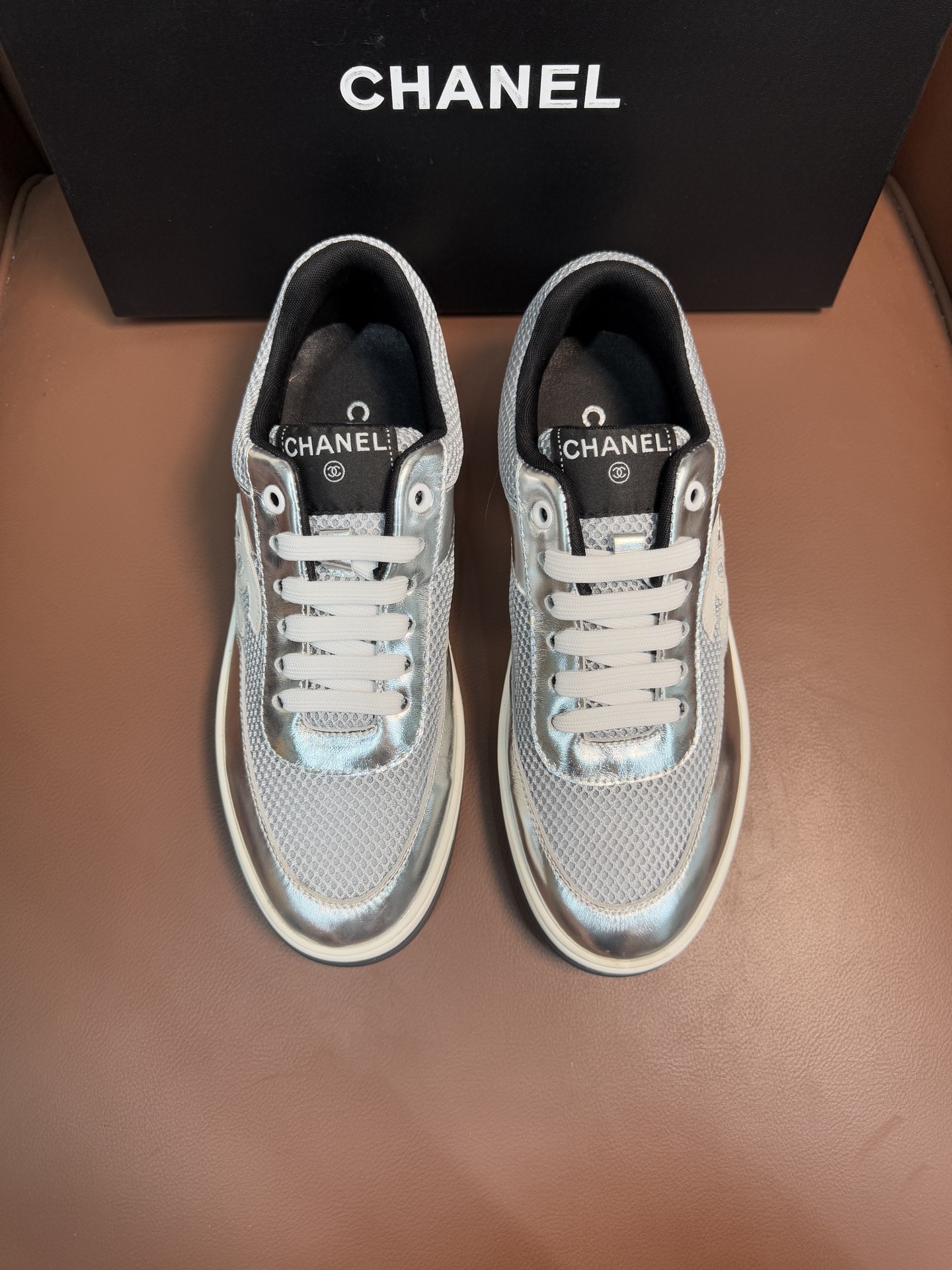 Chanel Silver Metallic Mesh Sneakers Luxury Low-Top Trainers