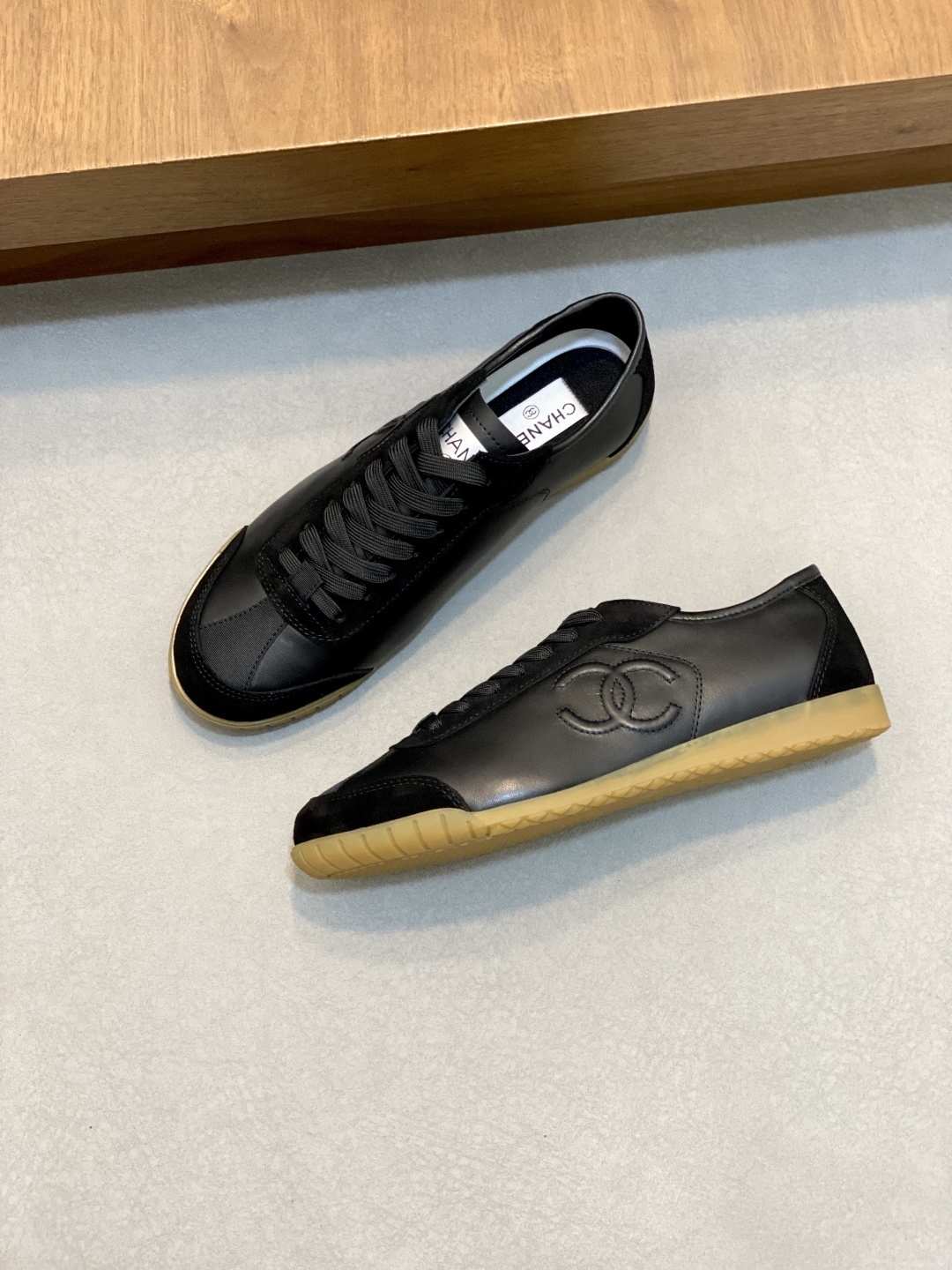 Chanel Black Leather & Suede Sneakers with Iconic CC Logo