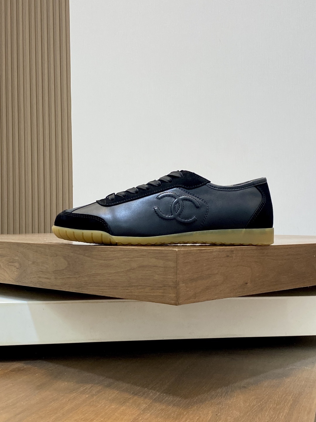 Chanel Black Leather & Suede Sneakers with Iconic CC Logo