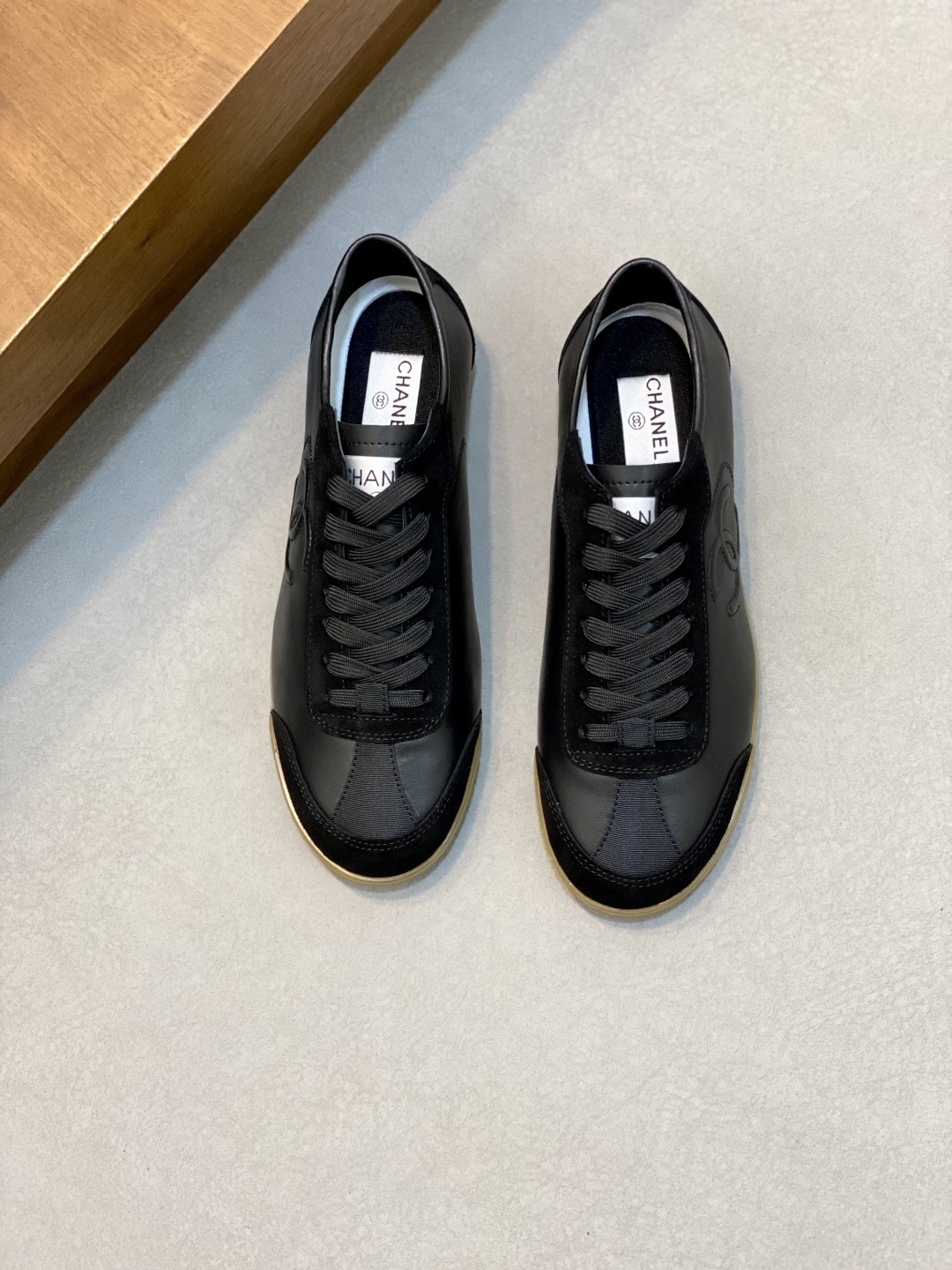Chanel Black Leather & Suede Sneakers with Iconic CC Logo