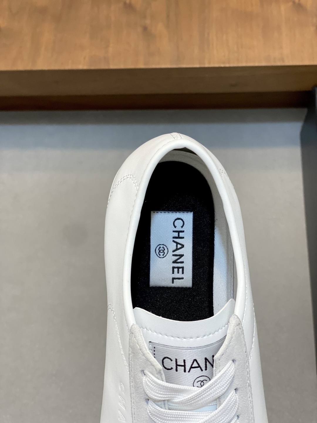 Chanel Classic White Leather Sneakers with Black Suede Toe Cap