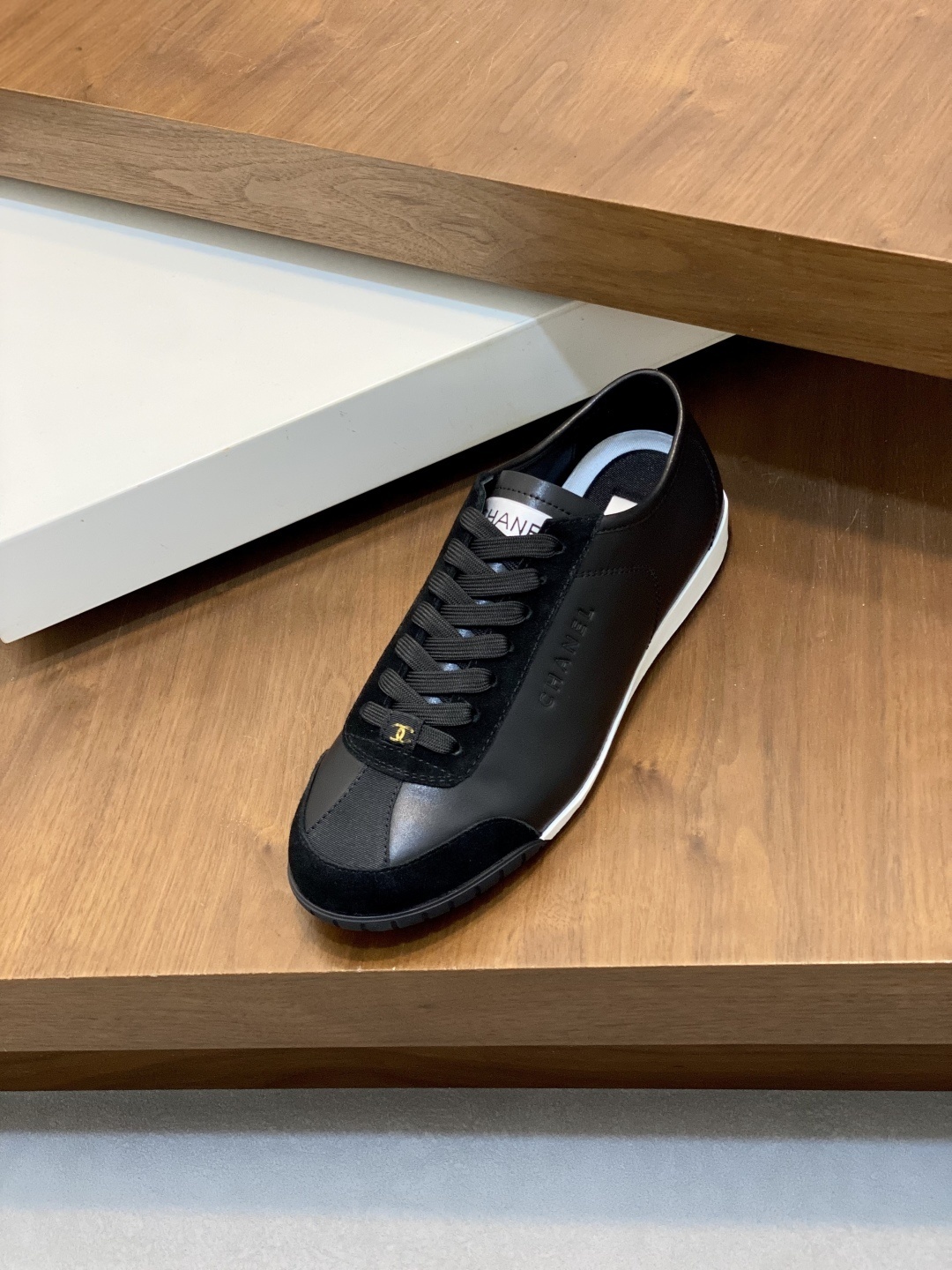 Chanel Black Leather Low-Top Sneakers with Suede Accents