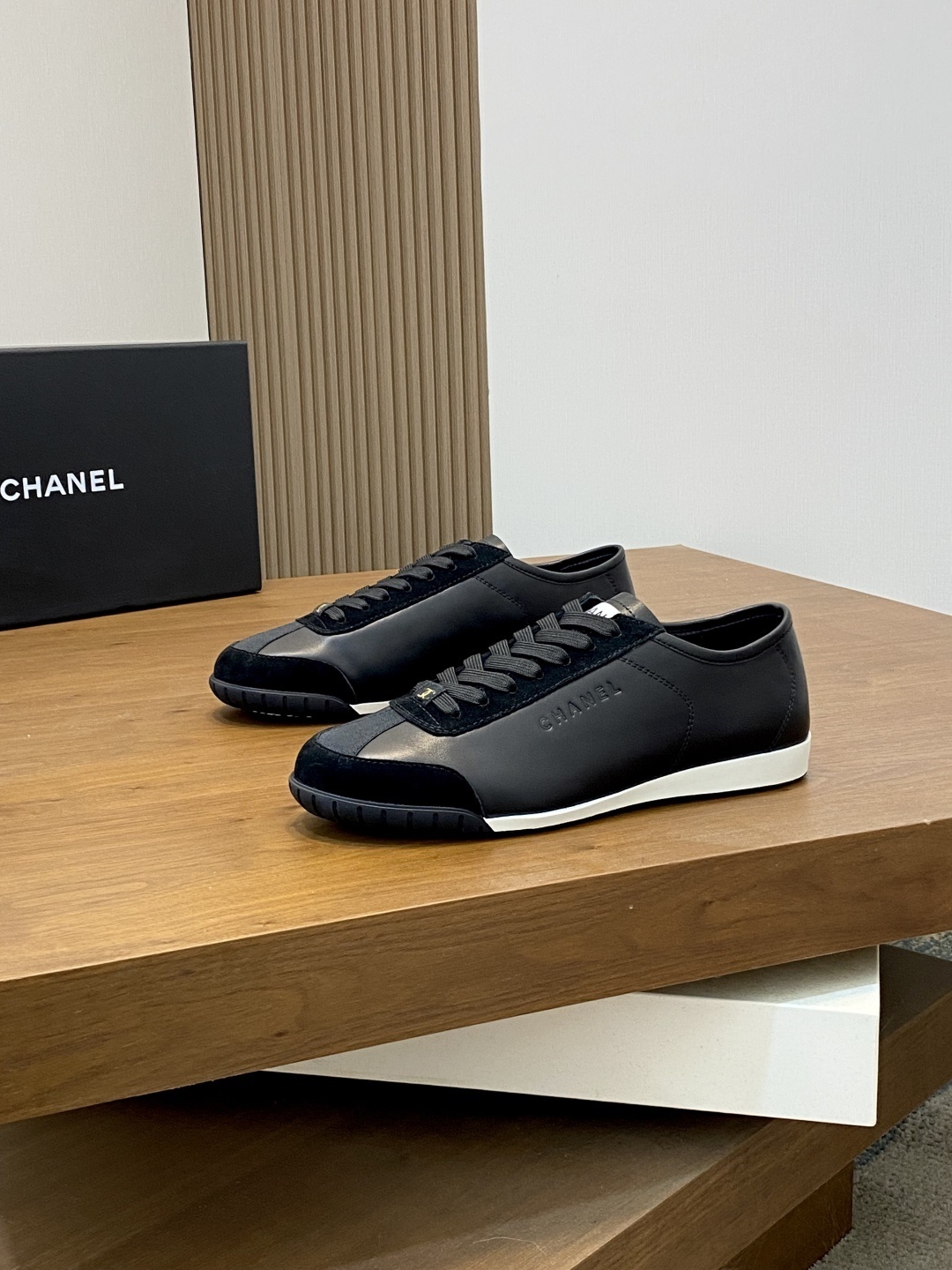 Chanel Black Leather Low-Top Sneakers with Suede Accents