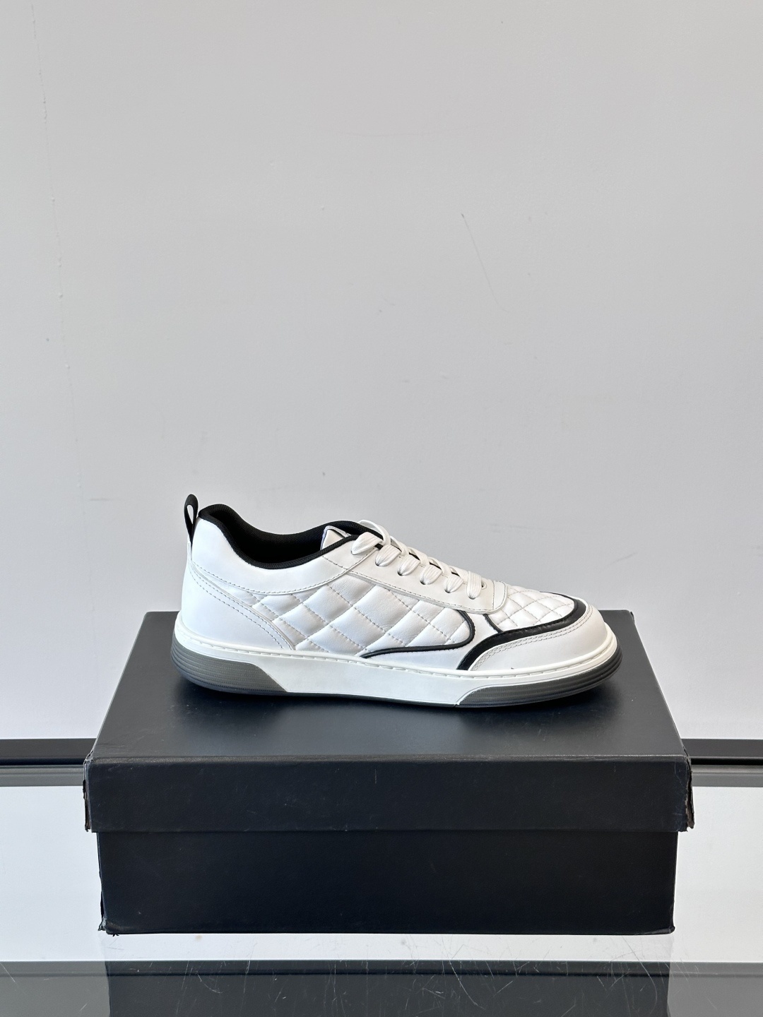 Chanel White Quilted Leather Sneakers with Black CC Logo