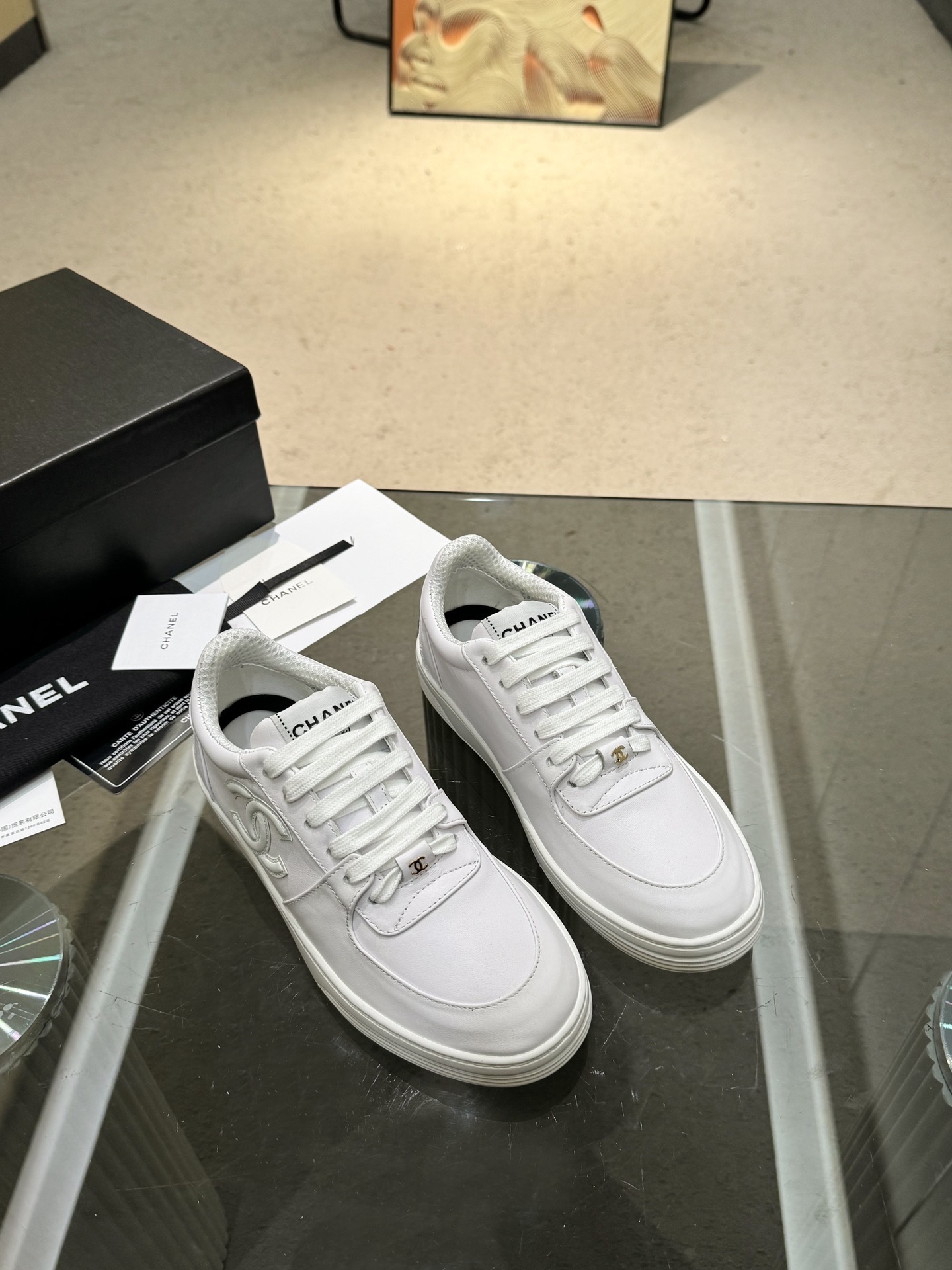 Chanel CC Logo Leather Sneakers Luxury Fashion Low-Top Trainers