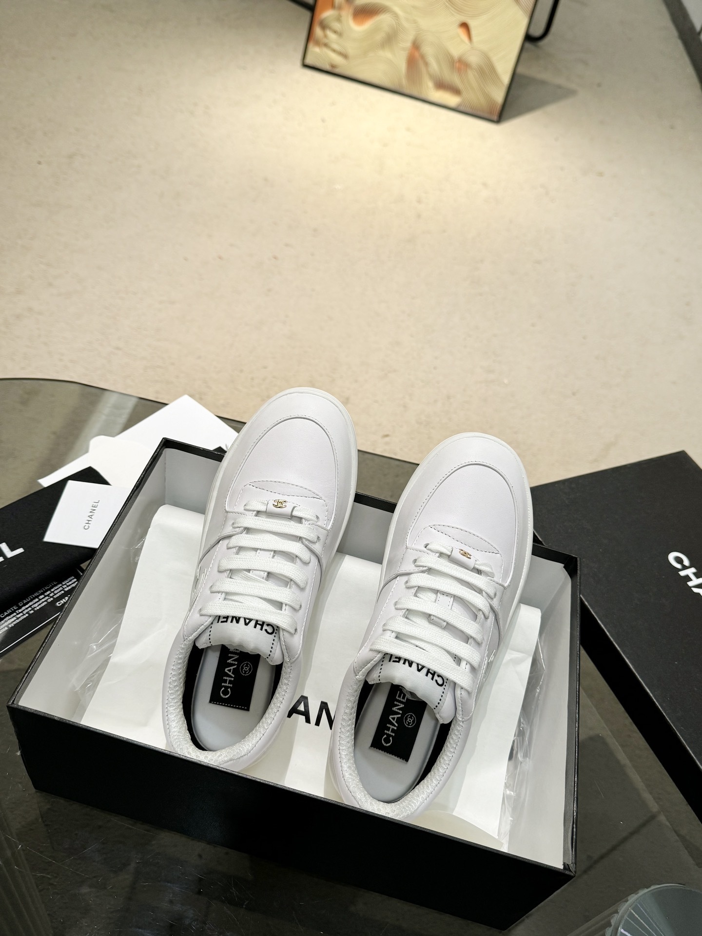 Chanel CC Logo Leather Sneakers Luxury Fashion Low-Top Trainers