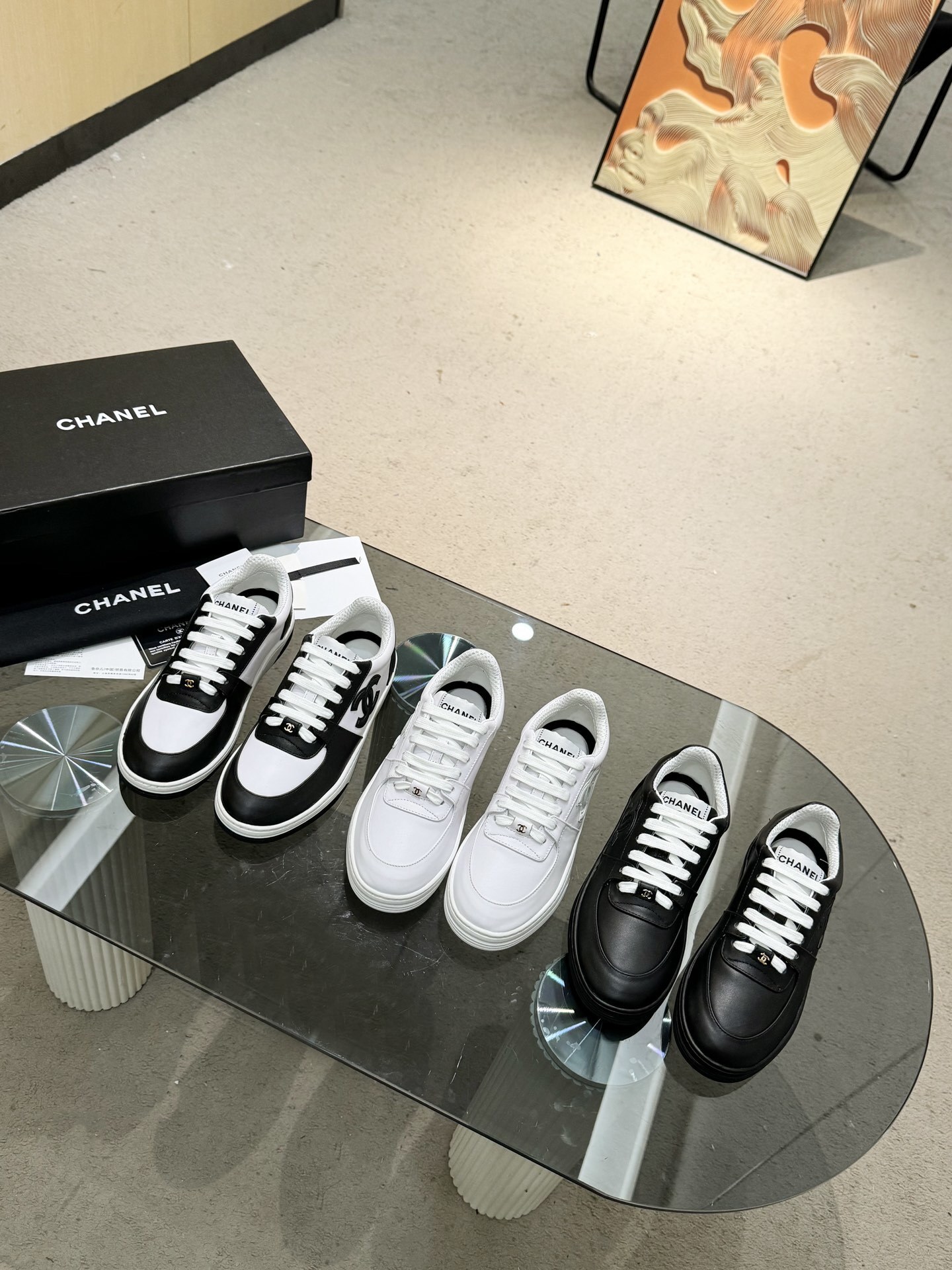 Chanel CC Logo Leather Sneakers Luxury Fashion Low-Top Trainers