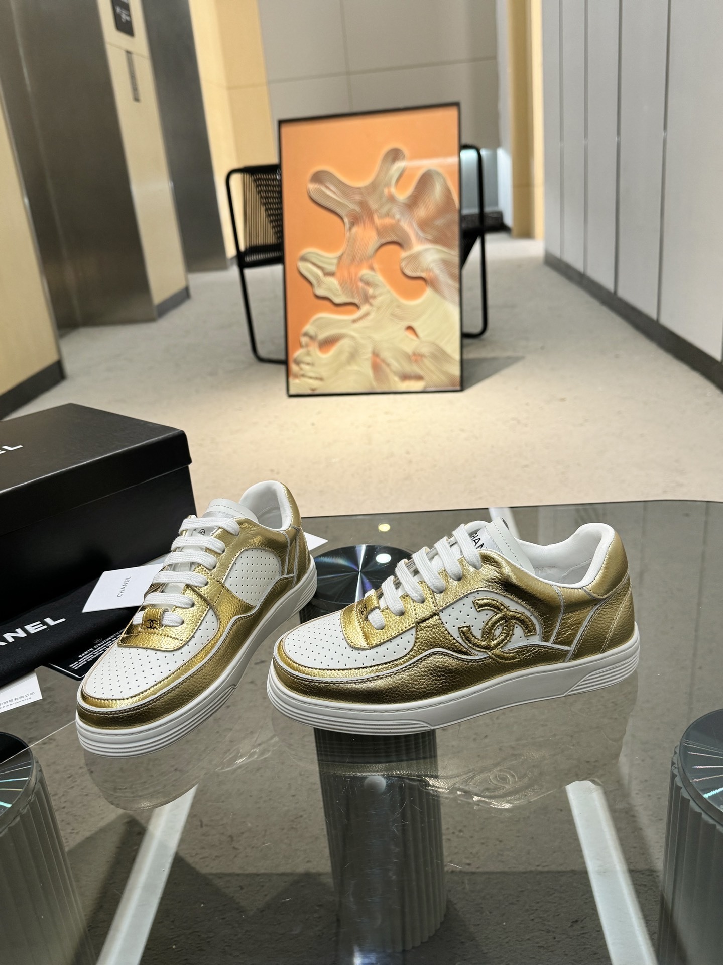 Chanel Metallic Leather Low-Top Sneakers - White/Gold & White/Silver