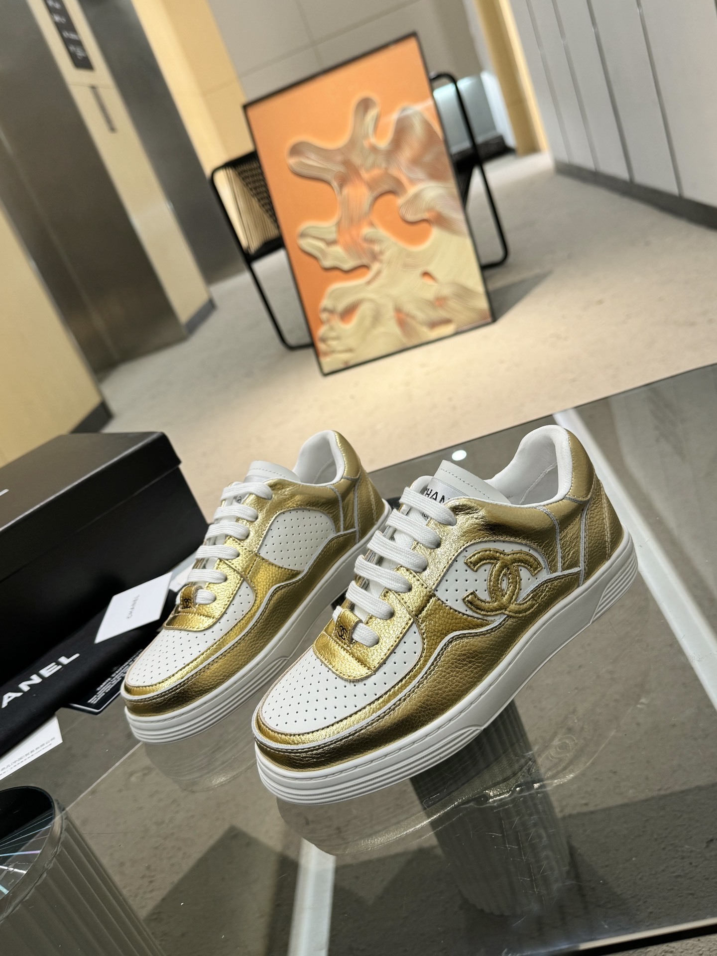 Chanel Metallic Leather Low-Top Sneakers - White/Gold & White/Silver