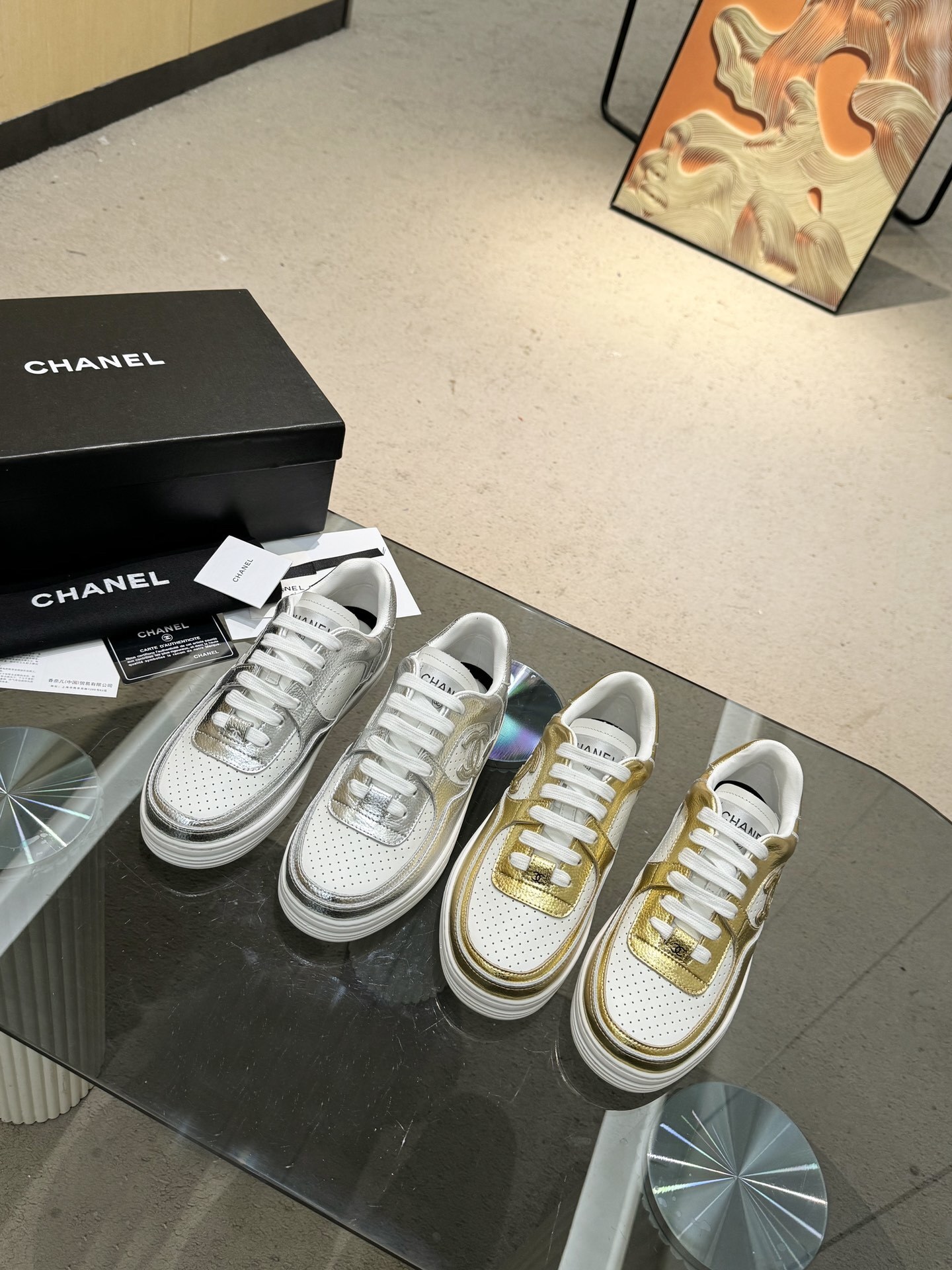 Chanel Metallic Leather Low-Top Sneakers – White/Gold & White/Silver