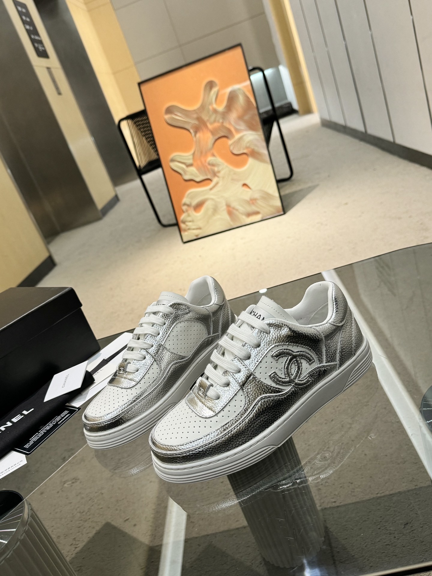 Chanel Women's Low-Top Metallic Leather Sneakers - Silver & Gold