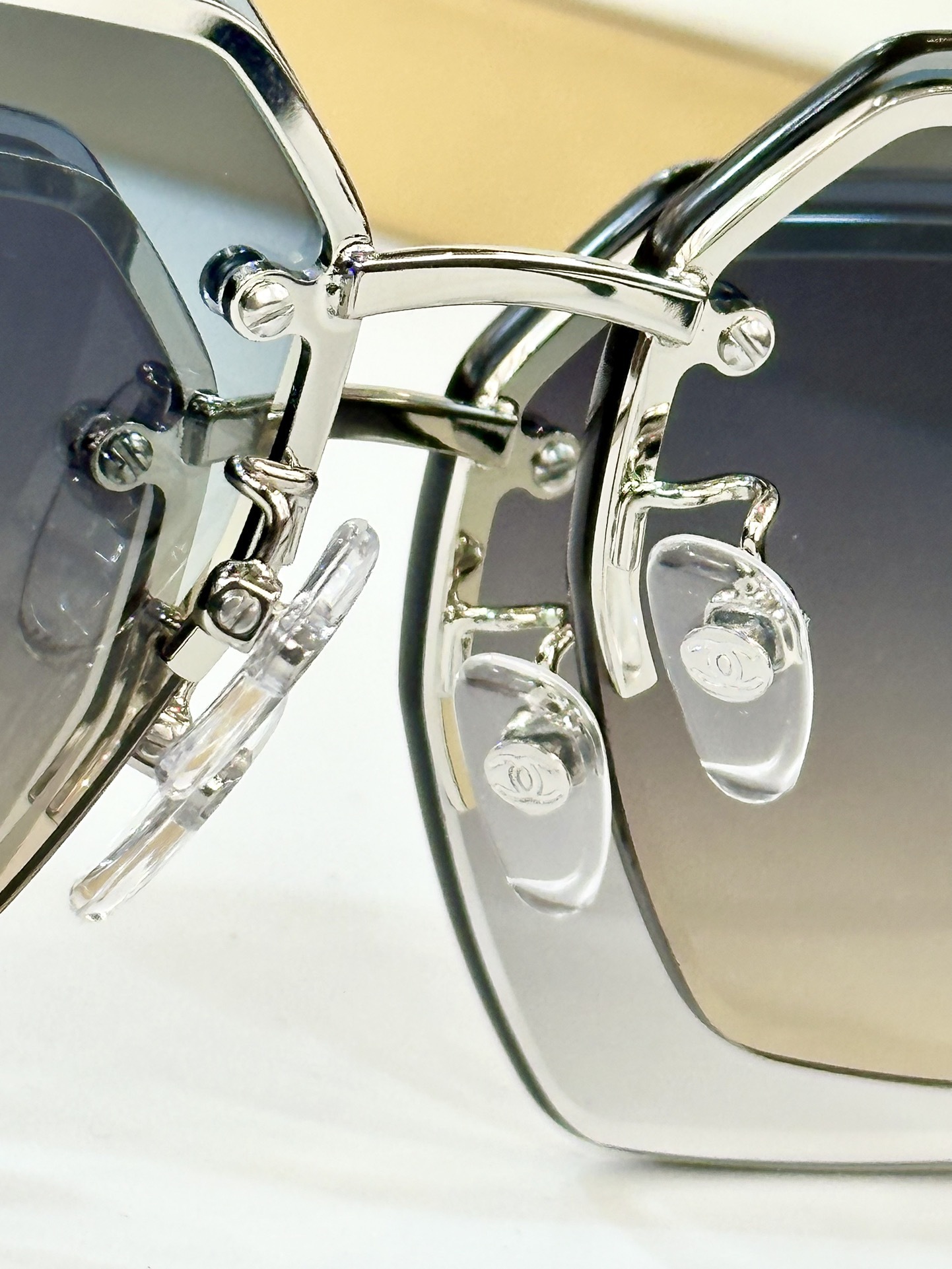 Chanel Luxury Rimless Sunglasses - Oversized Quilted Gold Frame