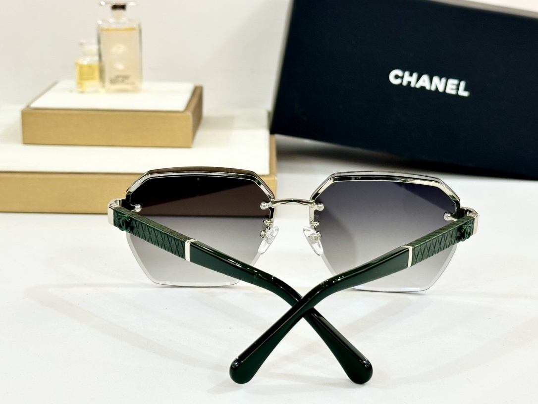 Chanel Luxury Rimless Sunglasses - Oversized Quilted Gold Frame