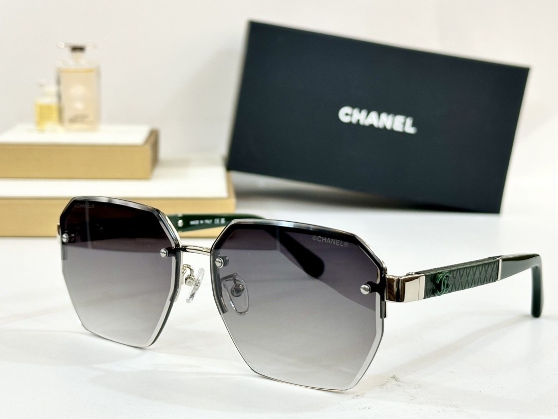 Chanel Luxury Rimless Sunglasses - Oversized Quilted Gold Frame
