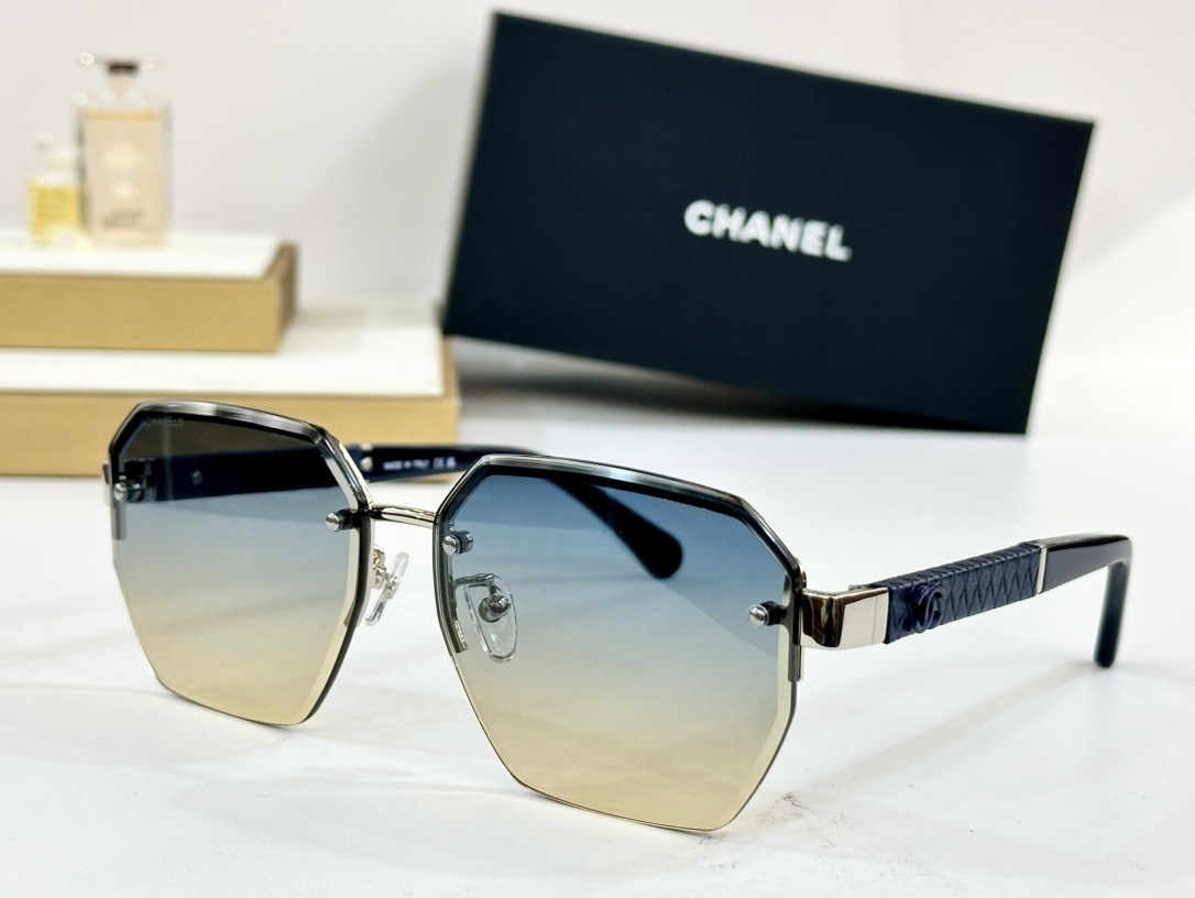 Chanel Luxury Rimless Sunglasses - Oversized Quilted Gold Frame