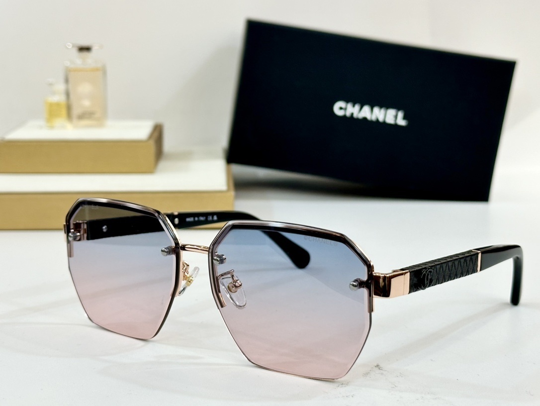 Chanel Luxury Rimless Sunglasses - Oversized Quilted Gold Frame