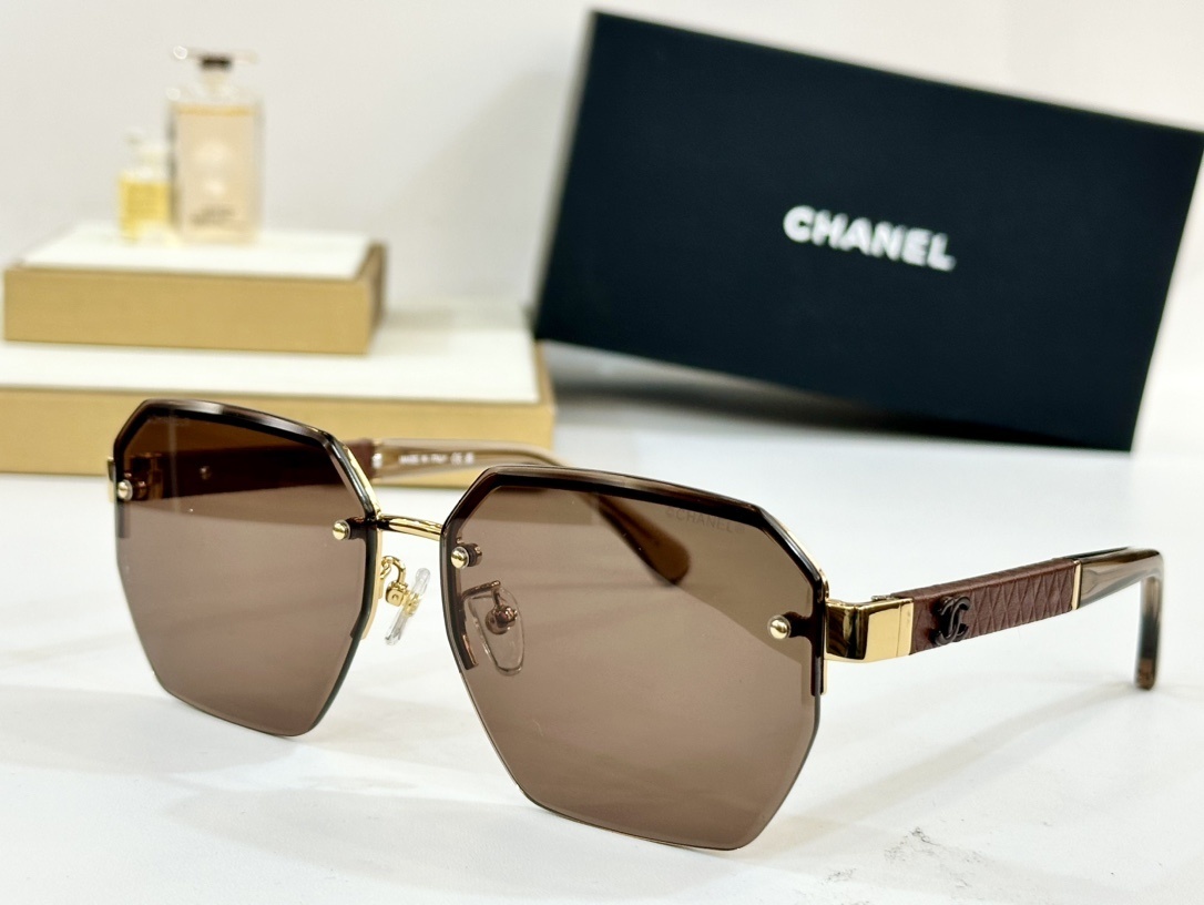 Chanel Luxury Rimless Sunglasses - Oversized Quilted Gold Frame