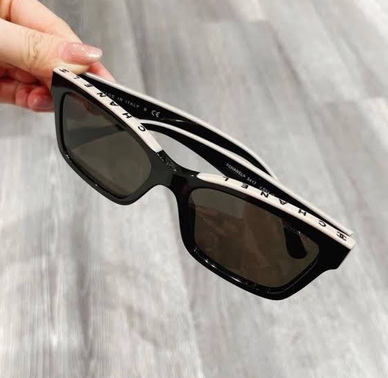Chanel 5417 Square Sunglasses – Black & White Logo Print Eyewear
