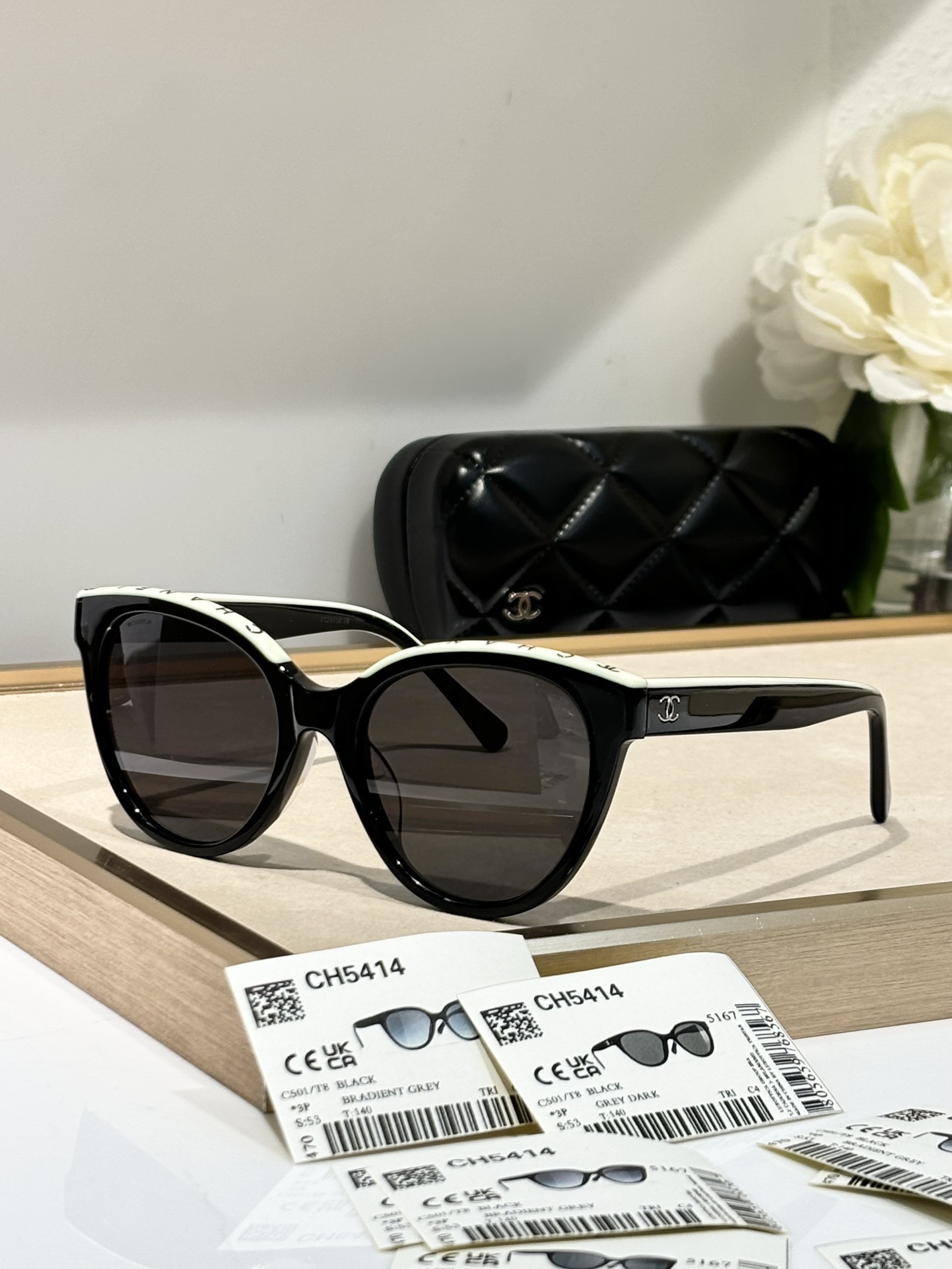 Chanel CH5414 Black Butterfly Sunglasses - Gradient Grey Lenses
