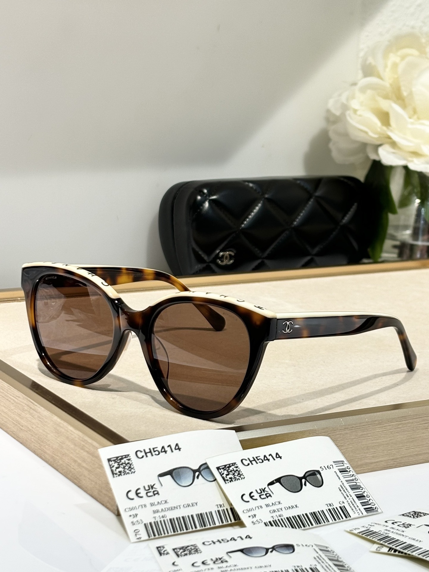 Chanel CH5414 Black Butterfly Sunglasses - Gradient Grey Lenses