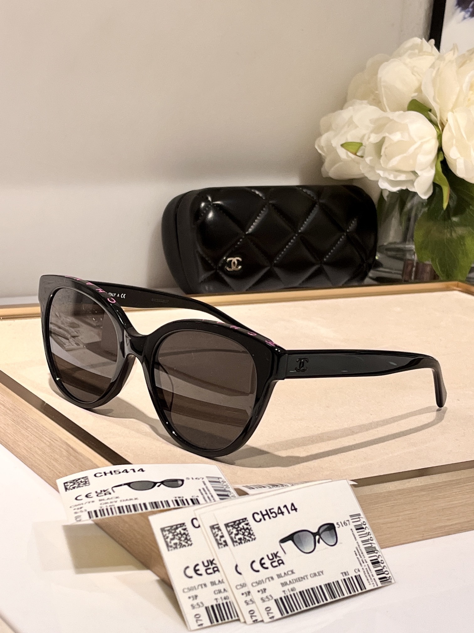 Chanel CH5414 Black Butterfly Sunglasses - Gradient Grey Lenses