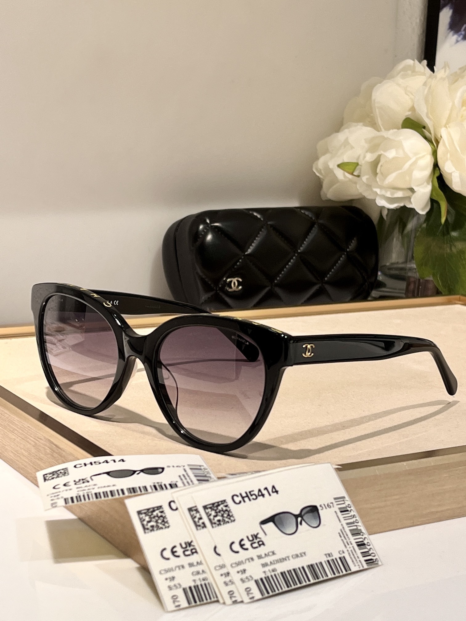 Chanel CH5414 Black Butterfly Sunglasses – Gradient Grey Lenses