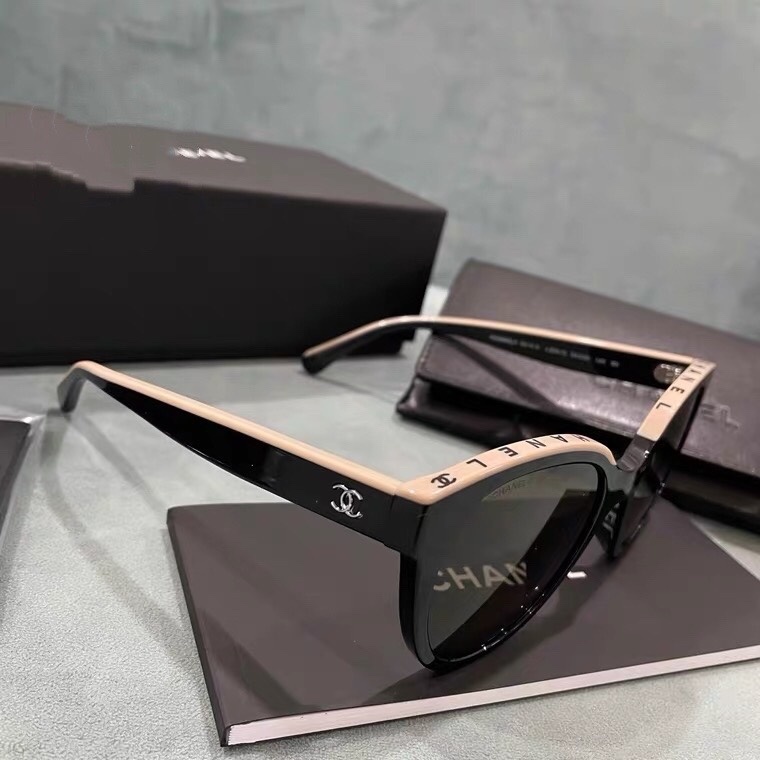 Chanel Luxury Butterfly Sunglasses 5414 Black and Beige Logo