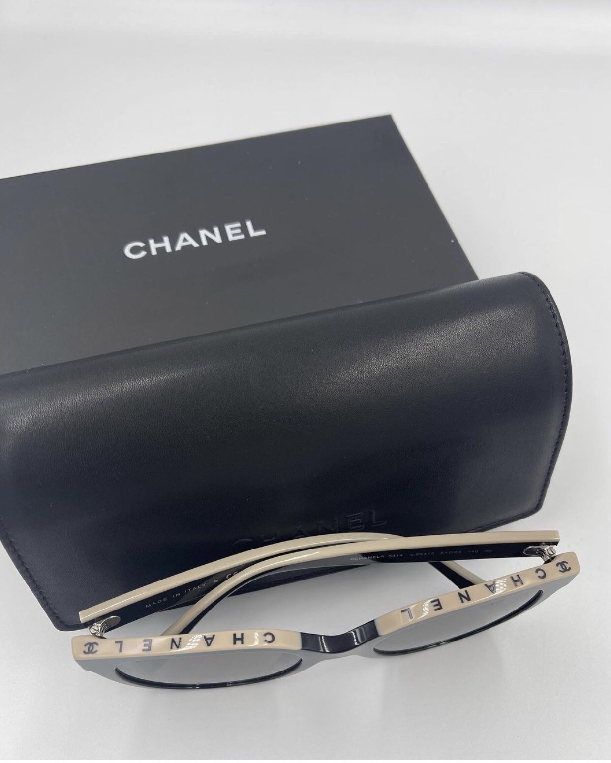 Chanel Luxury Butterfly Sunglasses 5414 Black and Beige Logo