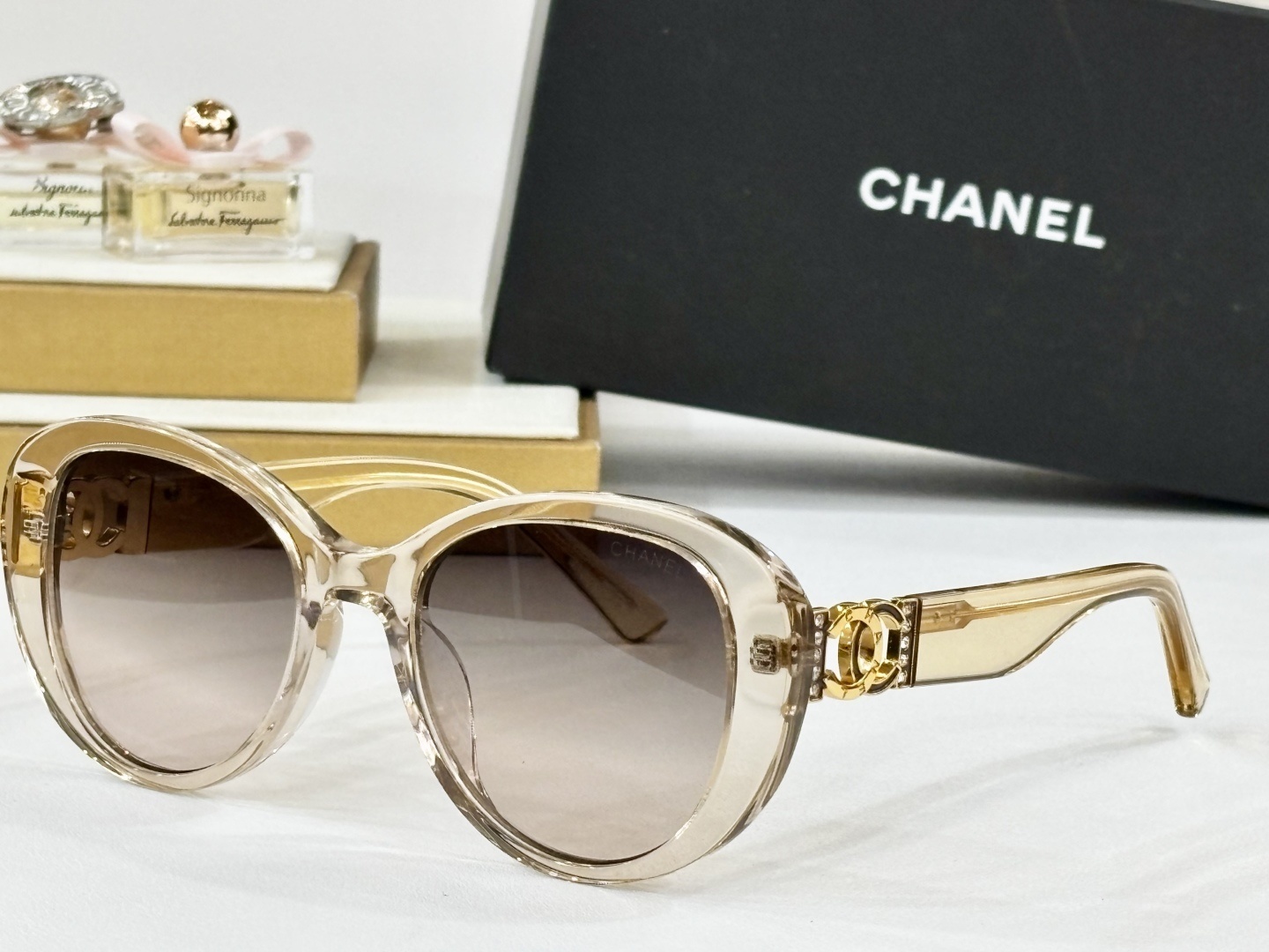 Chanel Luxury Oversized Butterfly Sunglasses with Gold CC Logo